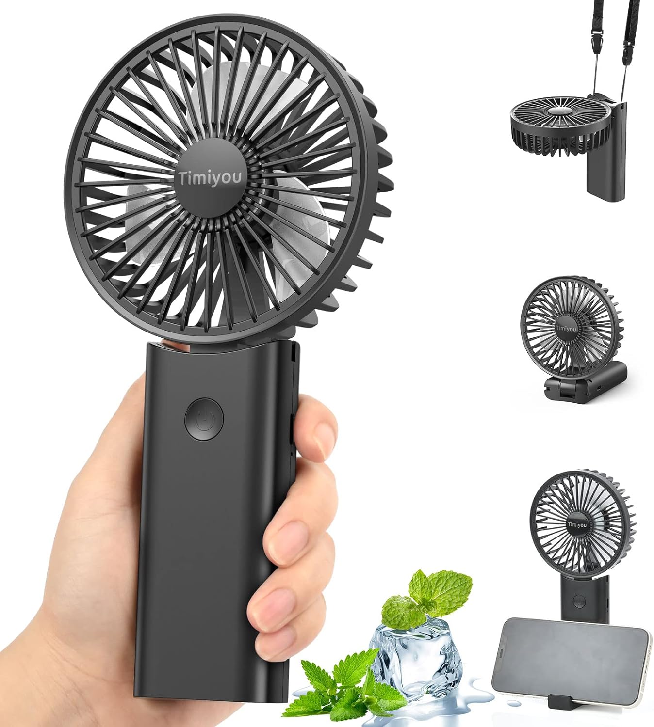 Handheld Fan, Portable Fan with 3 Speed, Mini Hand Held Fans 3000mAh Battery Operated, USB Rechargeable Foldable Desk Fan for Travel Camping Home Office