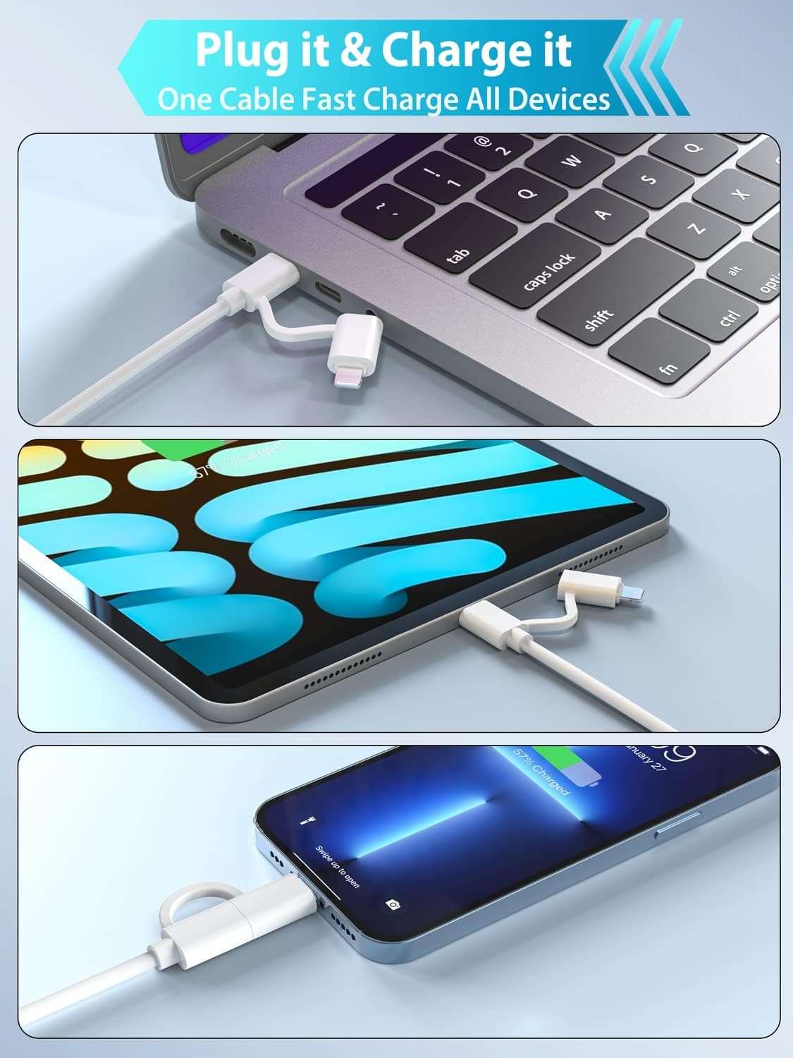 2 in 1 USB C to USB C/Lightning Cable 2Pack 2M MFi iPhone 15 Charger C to C Fast Charging 60W Type C for iPhone iPad Pro Air Samsung Galaxy MacBook Switch