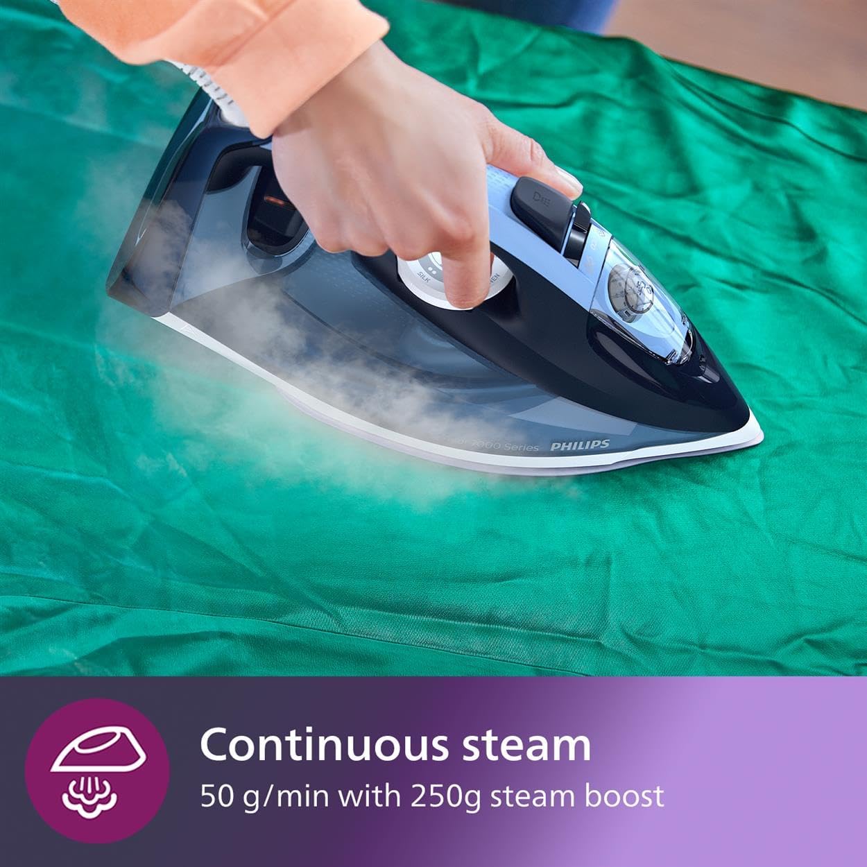 7000 Series Steam Iron - 2800W, 50g/min Steam, 250g Steam Boost, Vertical Steam, SteamGlide Plus Soleplate, Louros/Cotton Blue