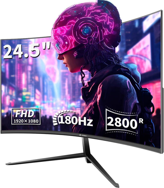 24.5" Curved Gaming Monitor, 180Hz FHD 1080P Frameless PC Monitor, 1ms GTG, FreeSync, Low Motion Blur