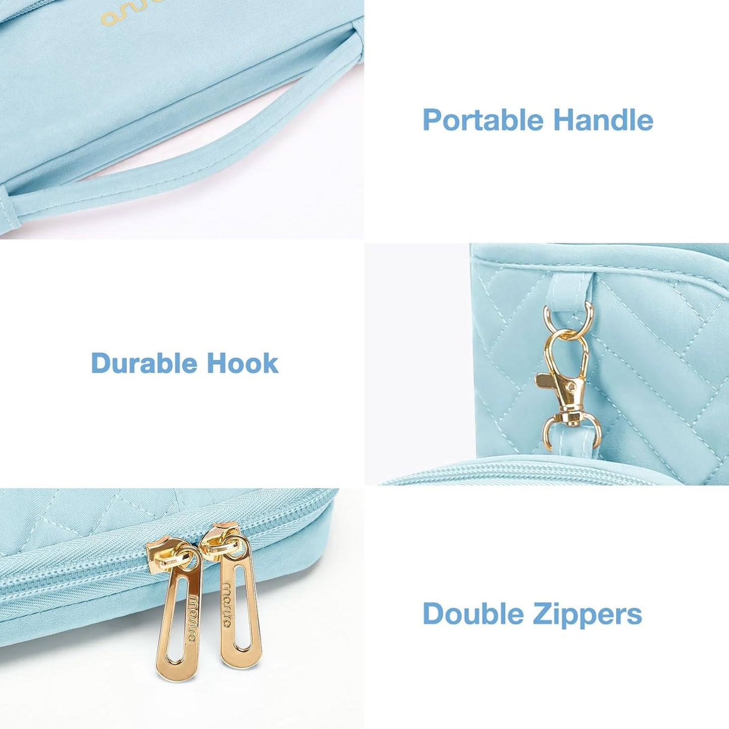 13-14 inch 360 Protective Laptop Case, 13.3 inch Laptop Sleeve Compatible with MacBook Air/Pro 13 13.6/Pro 14, HP, Dell, ASUS, Rectangle Quilted Bag with Handle&Pocket&Small Case, Ice Blue