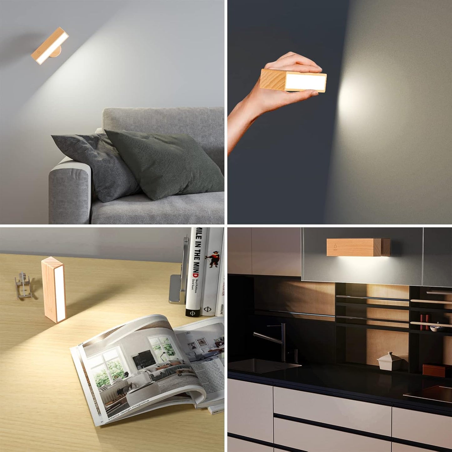 Wall Light, Reading Light Wall Mounted, Battery Operated Wall Lights Buit-in 4000mAh Large Battery, 360° Free Rotation, 98 Brightness Levels