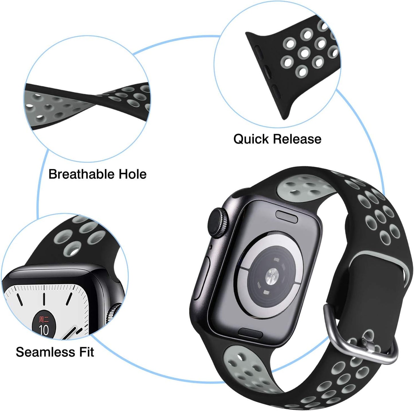 Pack 3 Replacement Strap Compatible with Apple Watch 44mm 42mm 38mm 40mm/41mm 45mm 49mm, Silicone Wrist Strap Sport Band