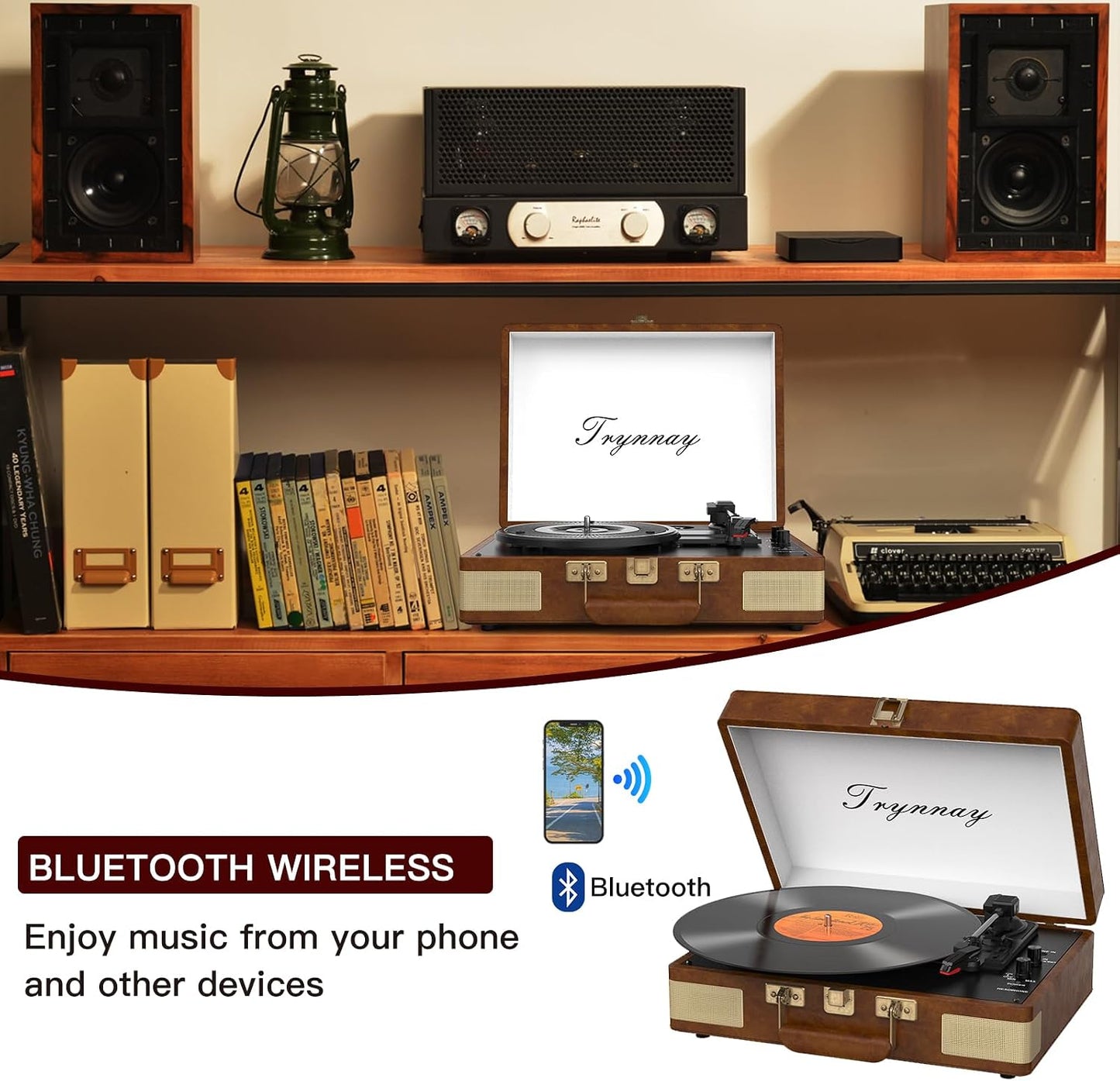 Record Player 3 Speed Bluetooth Portable Suitcase Vinyl Player with Built-in Speakers Turntable Enhanced Audio Sound Sky Blue