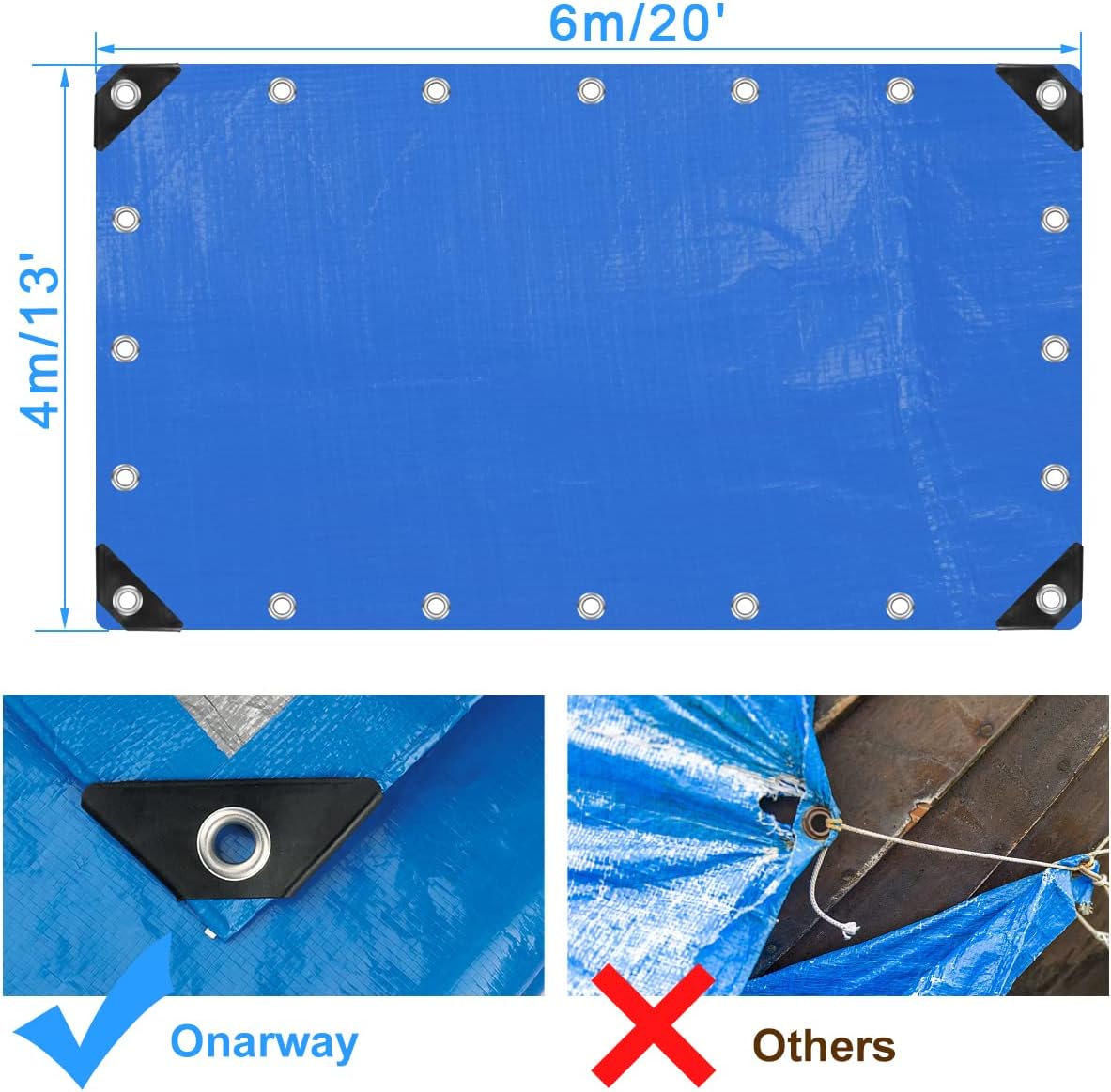 Tarpaulin 4m x 6m Thicken Tarpaulin Waterproof Heavy Duty 110GSM with Reinforced Grommets, Tarp Sheet Cover for Multipurpose Outdoor Use, Blue