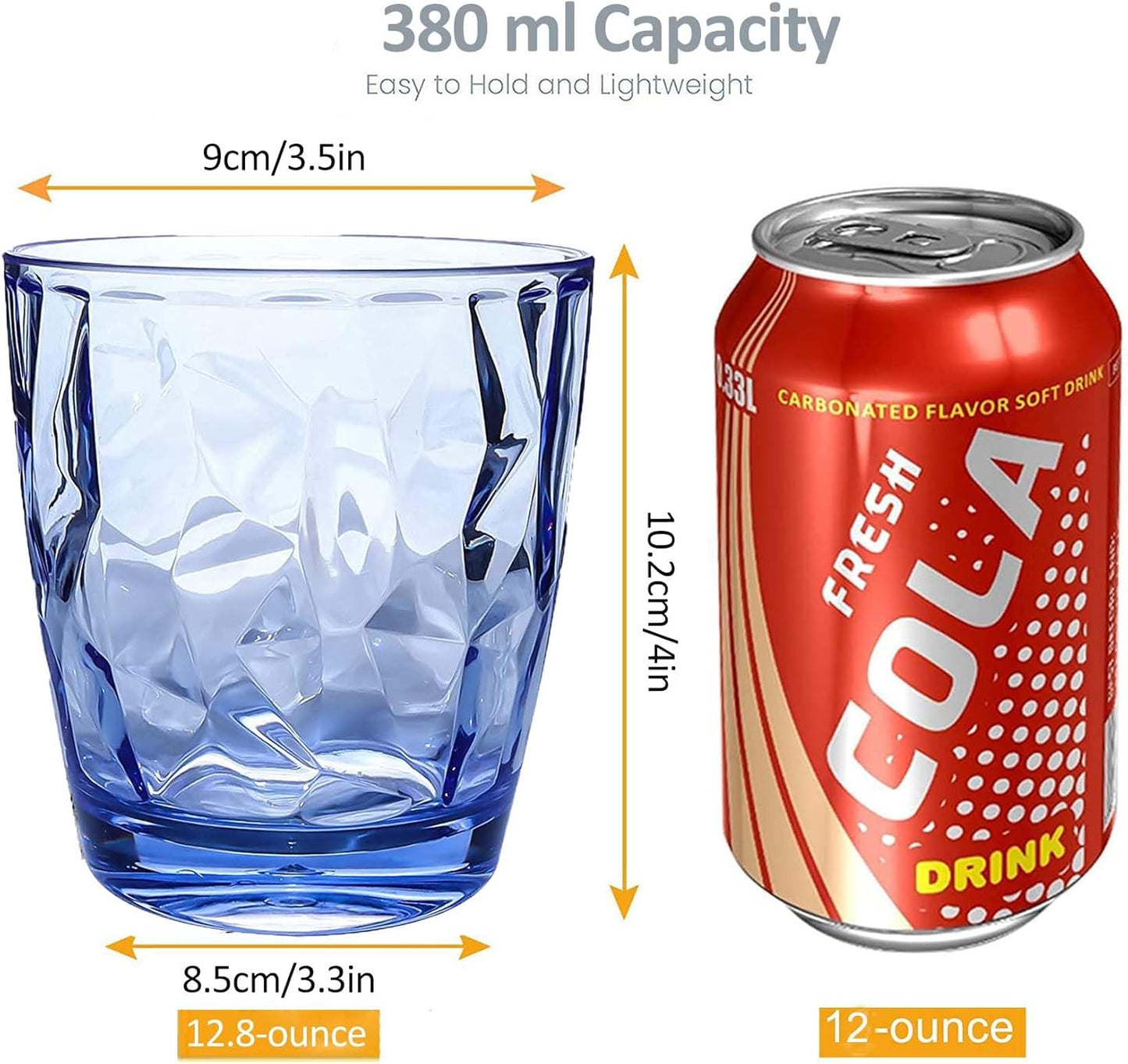 4 Pack Plastic Tumblers 380ml Plastic Acrylic Drinking Tumblers, 13 Oz Reusable Water Cups Stackable Glasses Cocktail Glasses for Everyday Use, Portable Water Tumblers for Picnic Party Camping