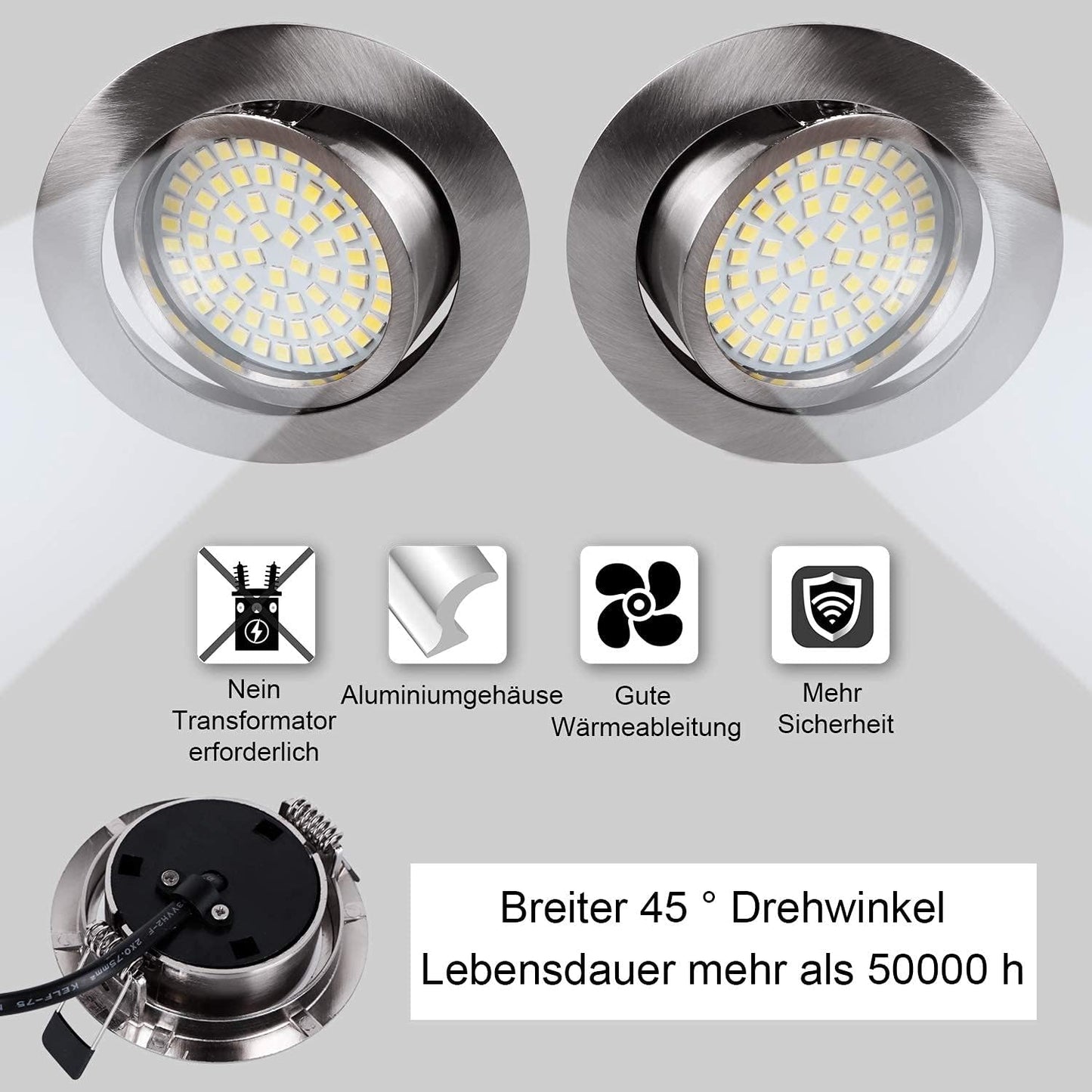 LED Recessed Ceiling Spot Lights 5W Cool White 6000K Downlight Ultra Slim Not Dimmable Rotatable Spotlights IP20 Protection for Living Room Bedroom Kitchen, Open Hole Size 75-80mm, Pack of 8