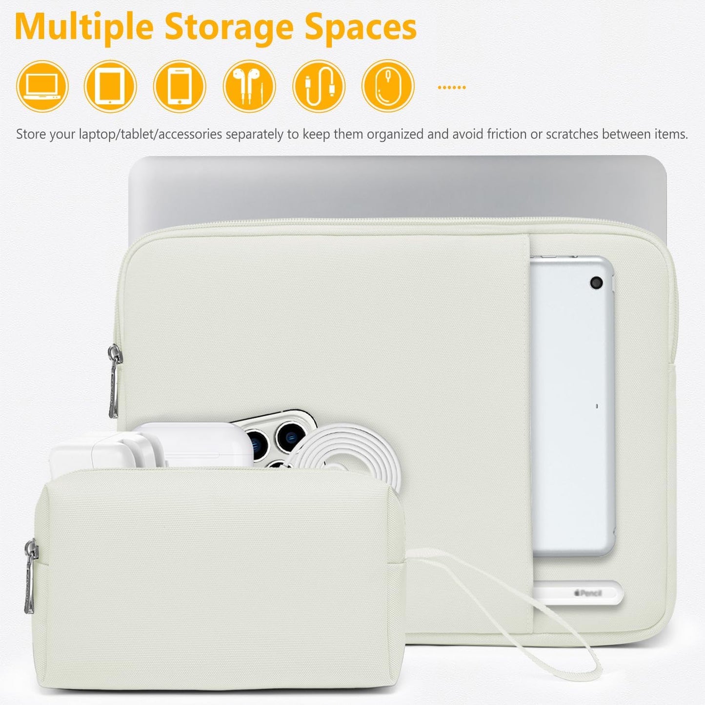 14-15 Inch Laptop Sleeve Bag Set for MacBook Air 15 M4/M3/M2, MacBook Pro 15, XPS 14/15 Plus, 15" Surface Laptop, NoteBook Case for 14" HP Lenovo ThinkPad Asus Acer HUAWEI, Beige