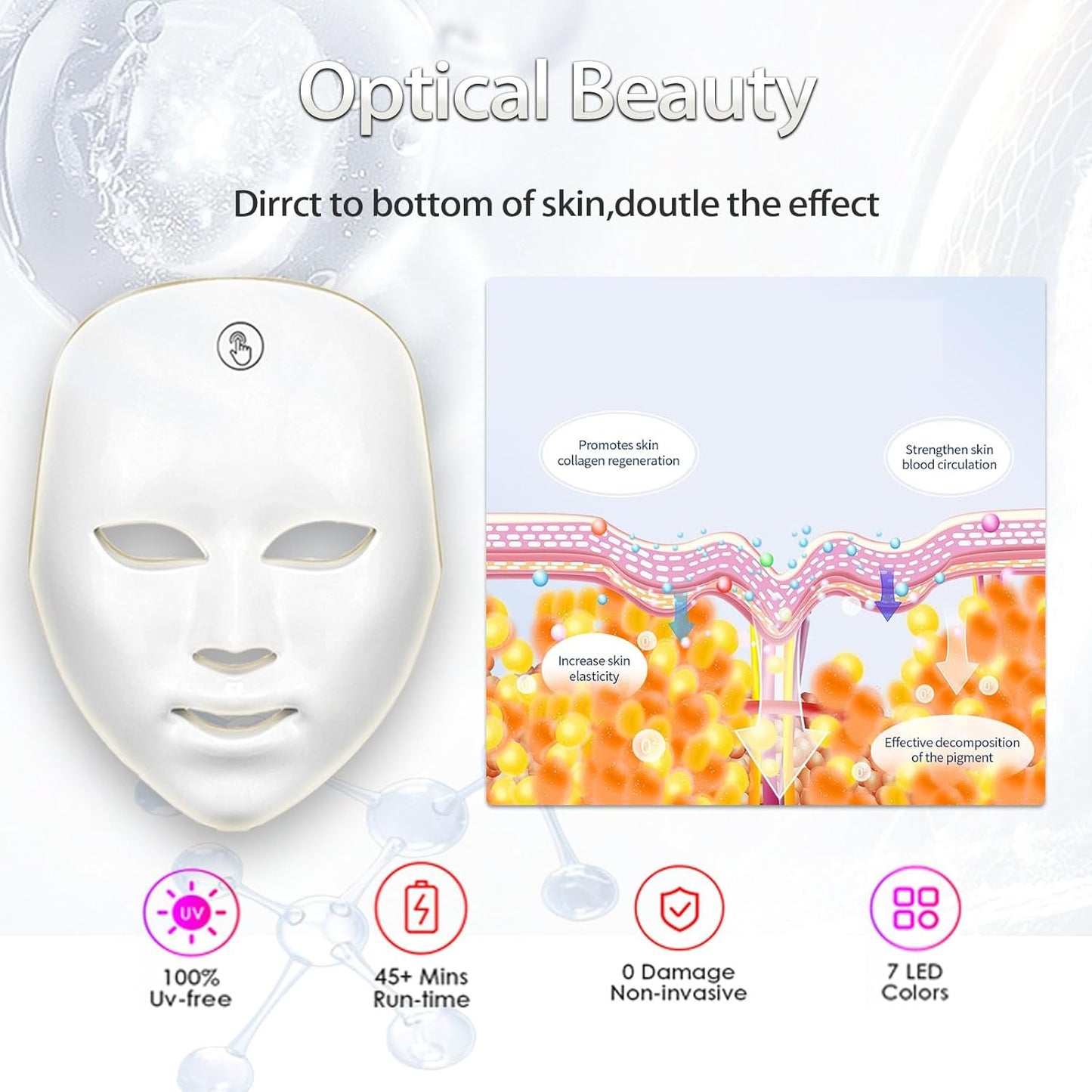 LED Light Therapy Face Mask - 7 Color Photon Therapy, Anti-Aging, Wrinkle Reduction, Skin Tightening, Daily Facial Care