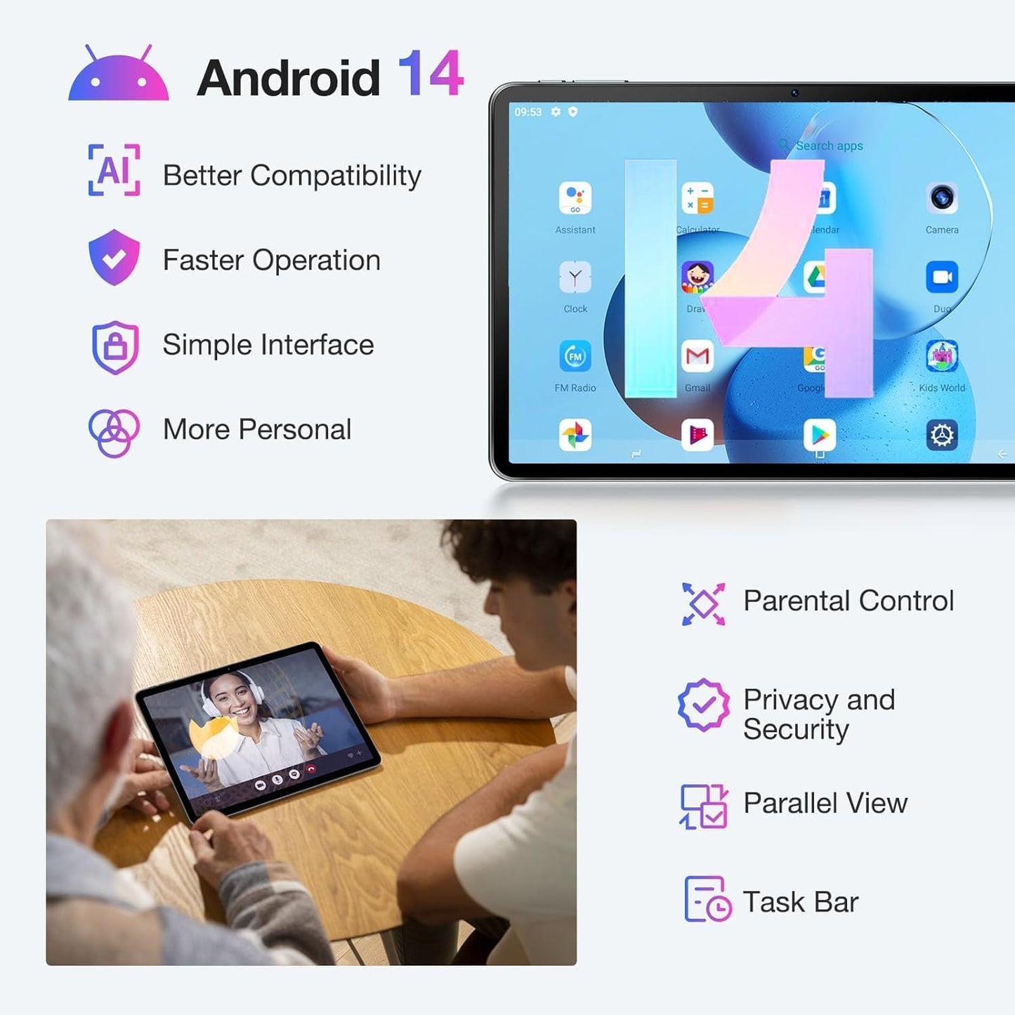T30S 2025 Newest 11 Inch Tablet With Keyboard, 16GB+256GB/1TB, Octa-Core, 8580mAh, Android 14 Tablet With SIM Card Slot, Widevine L1, Bluetooth 5.0, 5G WiFi, Tablets with Pen