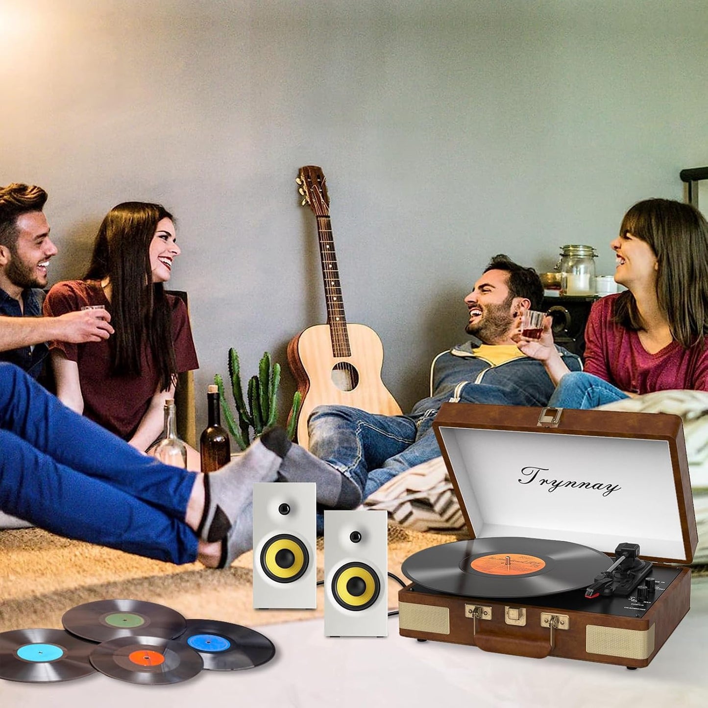 Record Player 3 Speed Bluetooth Portable Suitcase Vinyl Player with Built-in Speakers Turntable Enhanced Audio Sound Sky Blue