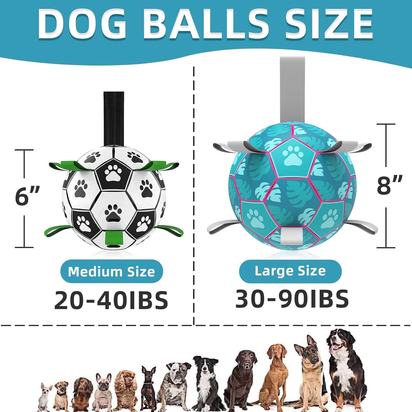 Dog Soccer Ball, Interactive Dog Toys for Tug of War, Puppy Birthday Gifts, Water Toy, Durable Dog Balls for Small & Medium Lake Blue