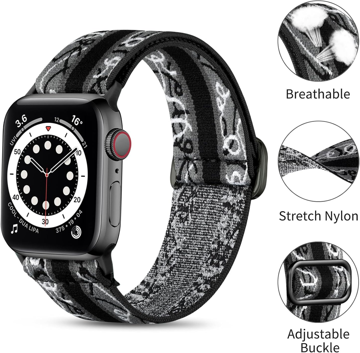 Solo Loop Strap Compatible with Apple Watch Strap 38mm 40mm 41mm 42mm 44mm 45mm 46mm 49mm, Adjustable Stretch Nylon Braided Sport Strap