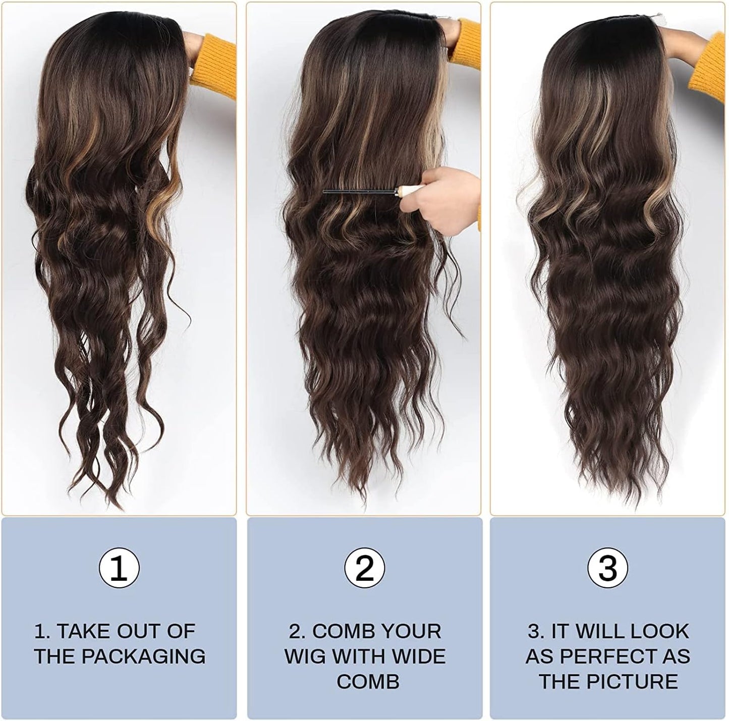 Wigs for Women Middle Part Curly Synthetic Hair Natural Looking Heat Resistant Fiber for Daily Party Use