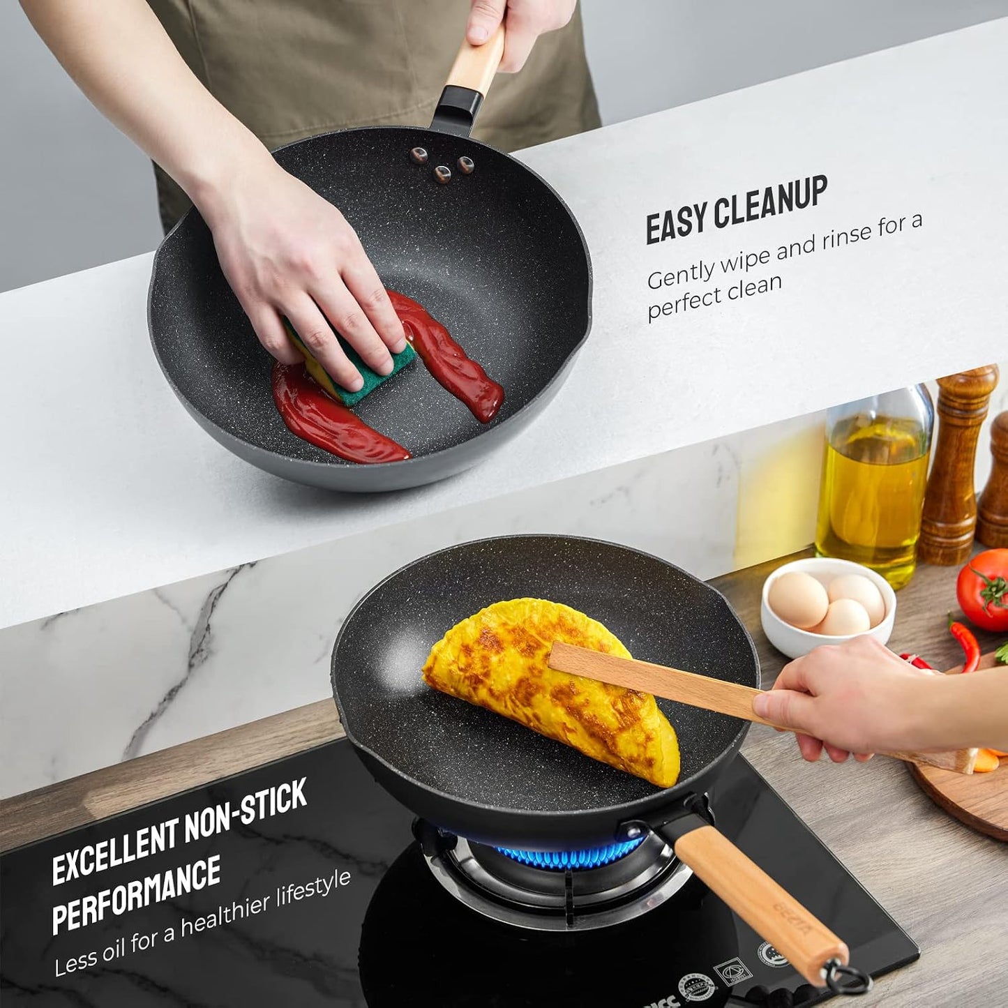Non Stick Wok with Lid 30cm Induction Stir-Fry