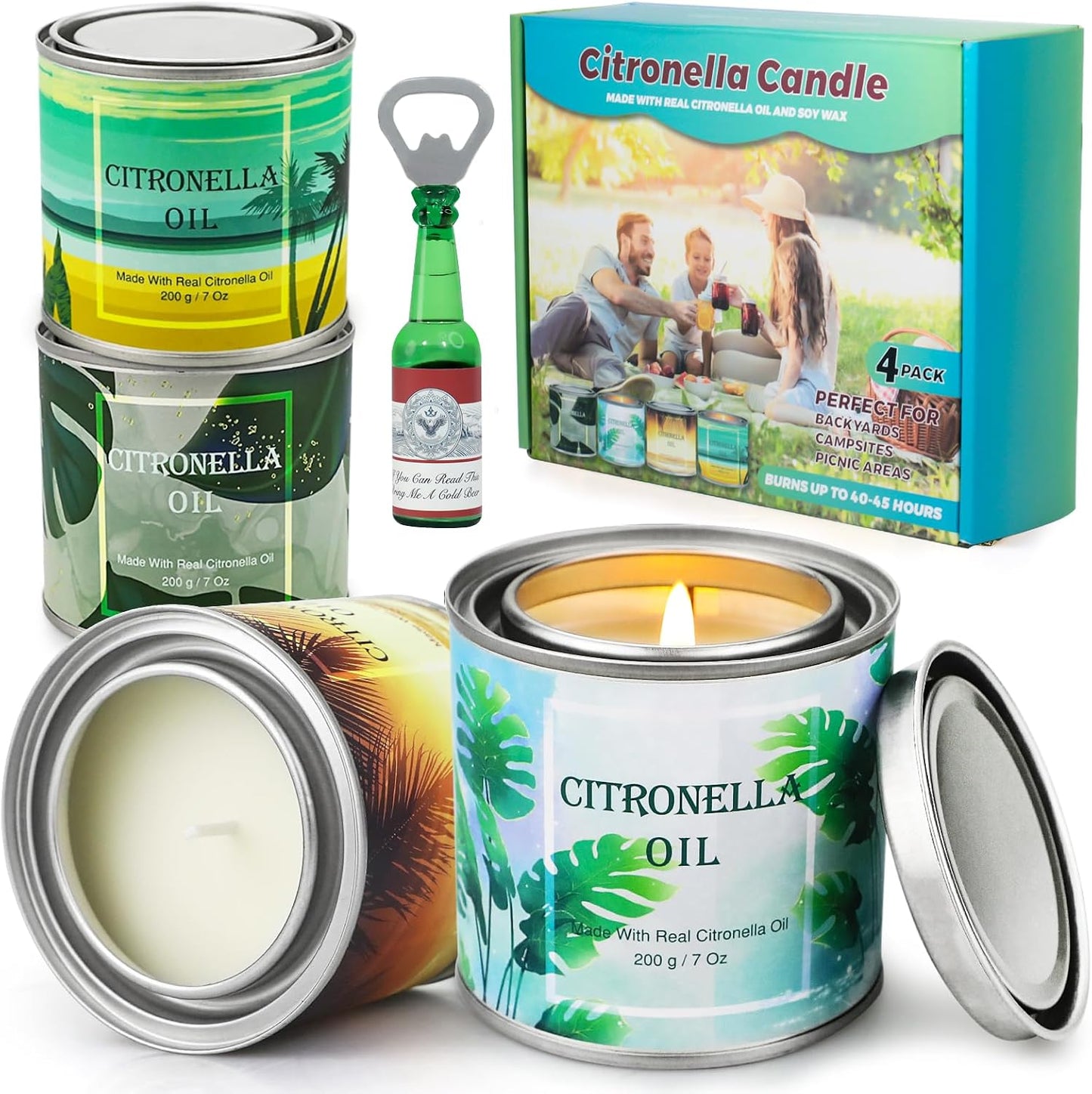 Citronella Candles Scented in Portable Tin Natural Soy Wax with Citronella Oils for Garden Backyard Patio Long Lasting