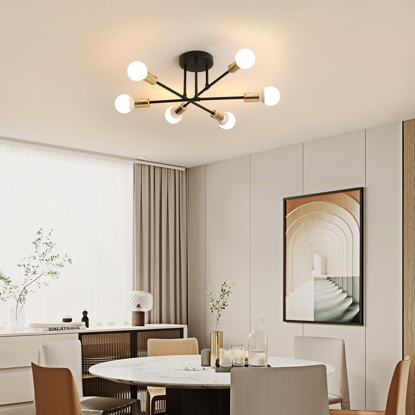 Ceiling Light, Modern Chandelier Lights E27 Socket, Semi Flush Mount Ceiling Light with Adjustable Arms for Home, Office, Living, Dining, Bedroom, Kitchen (Not Include Bulb)