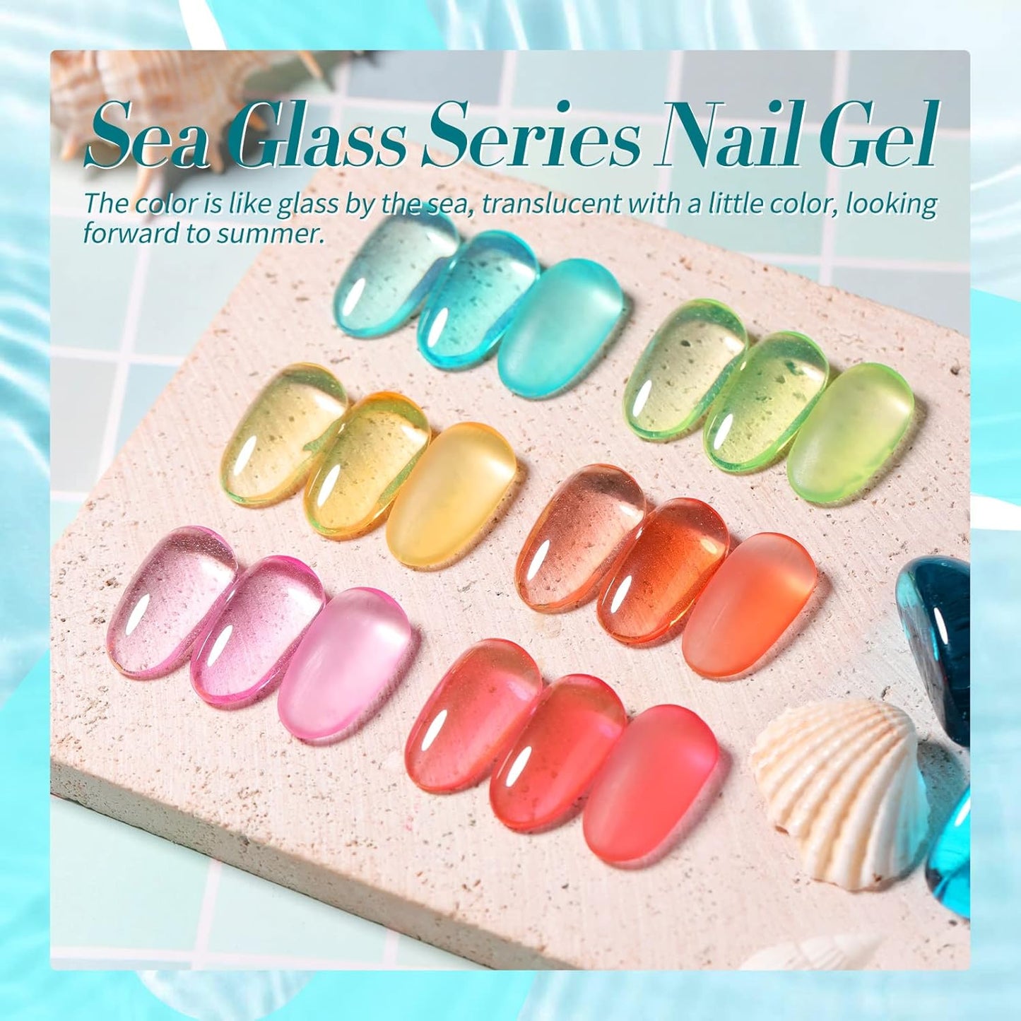 Summer Crystal Gel Nail Polish Set - Pastel Colors Blue Red Green Yellow Pink - Soak Off UV Gel Polish Kit 6PCS