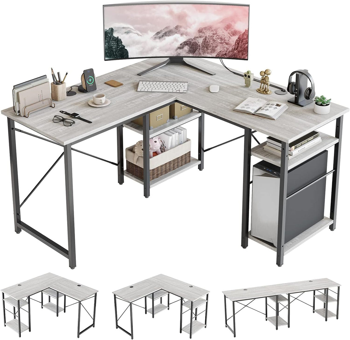 120CM Reversible L Shaped Corner Desk with Shelves