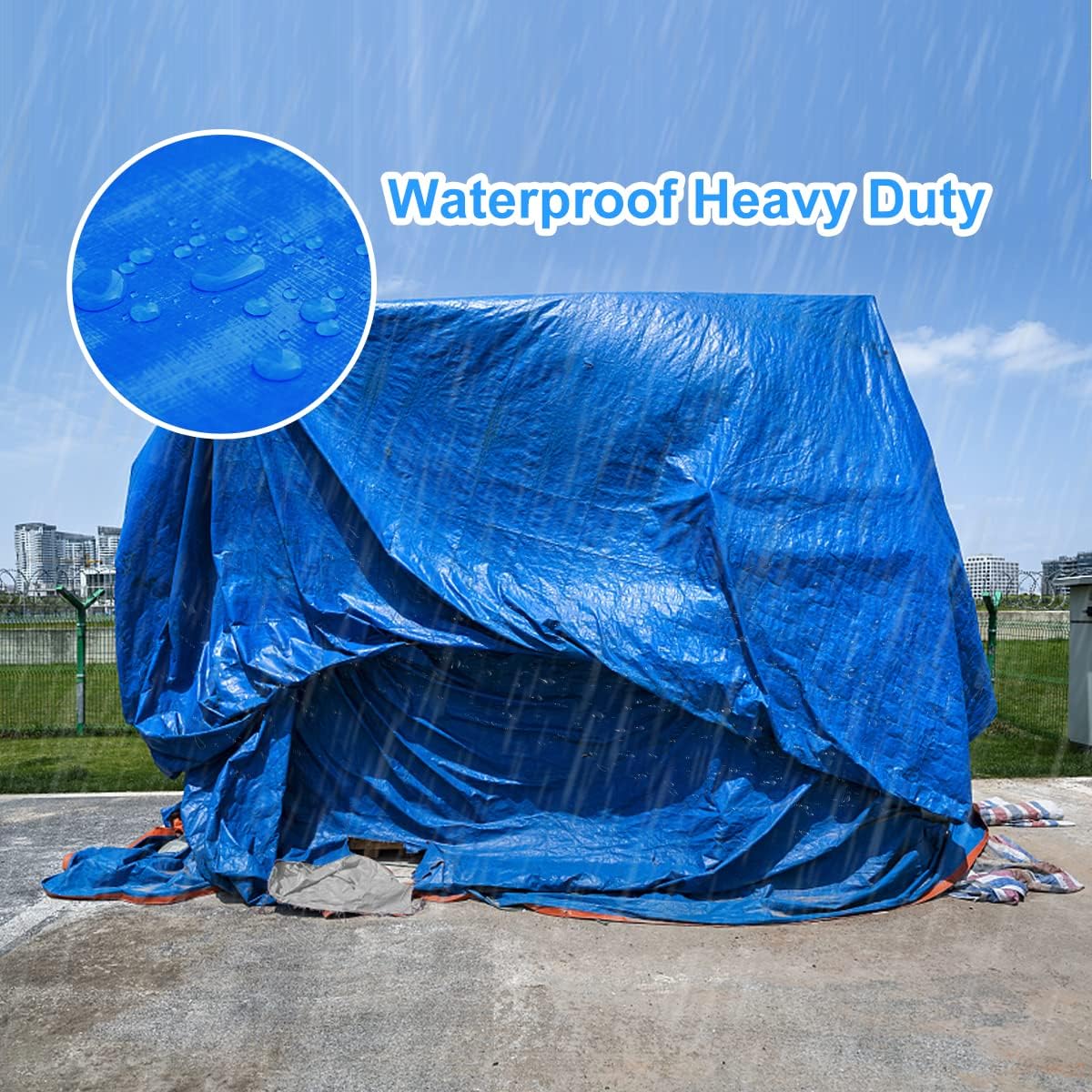 Tarpaulin 4m x 6m Thicken Tarpaulin Waterproof Heavy Duty 110GSM with Reinforced Grommets, Tarp Sheet Cover for Multipurpose Outdoor Use, Blue