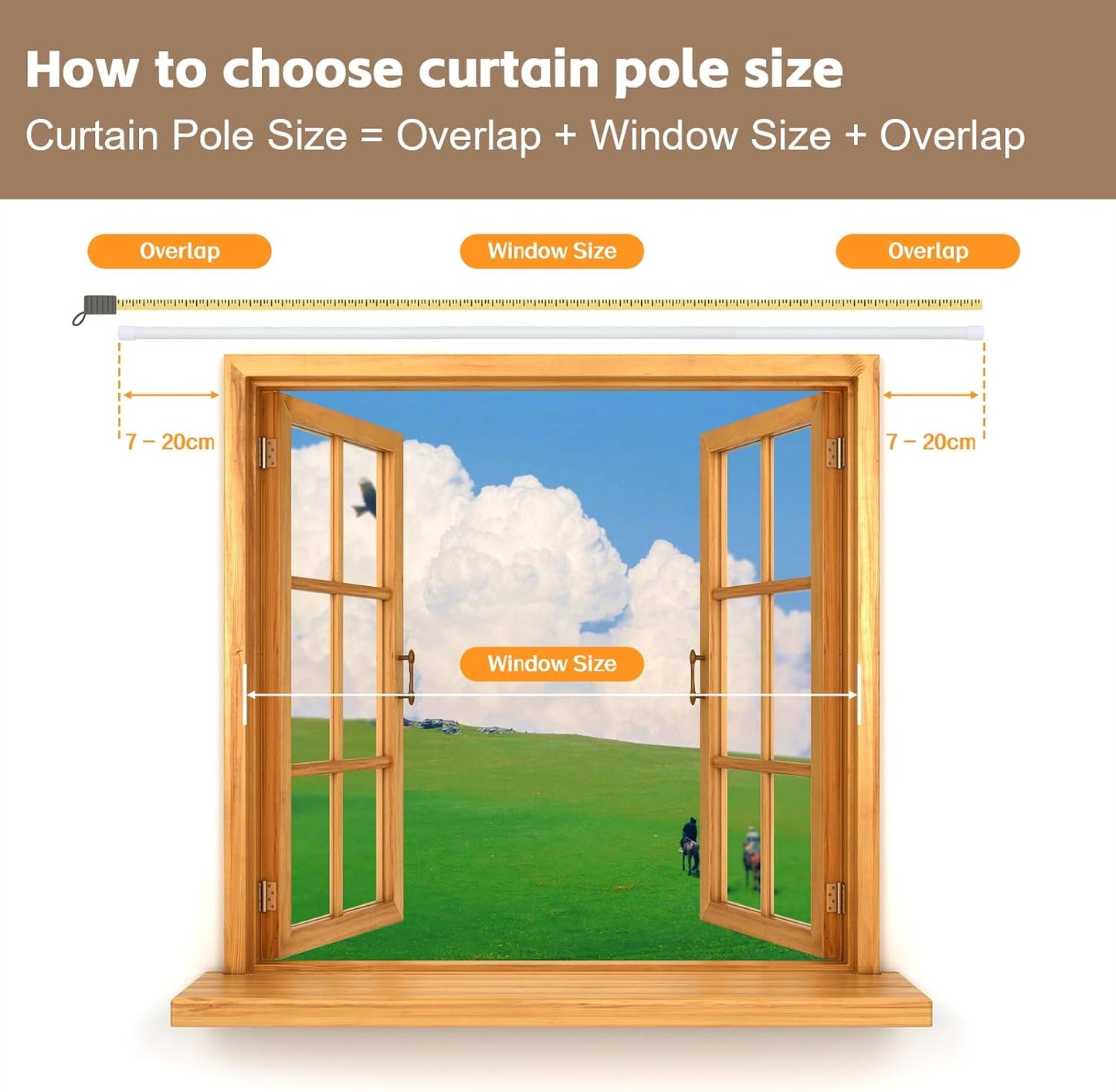 Curtain Poles with White Finials, Frosted White Curtain Pole with Brackets Fittings Set Window Poles for Living Room & Outdoor