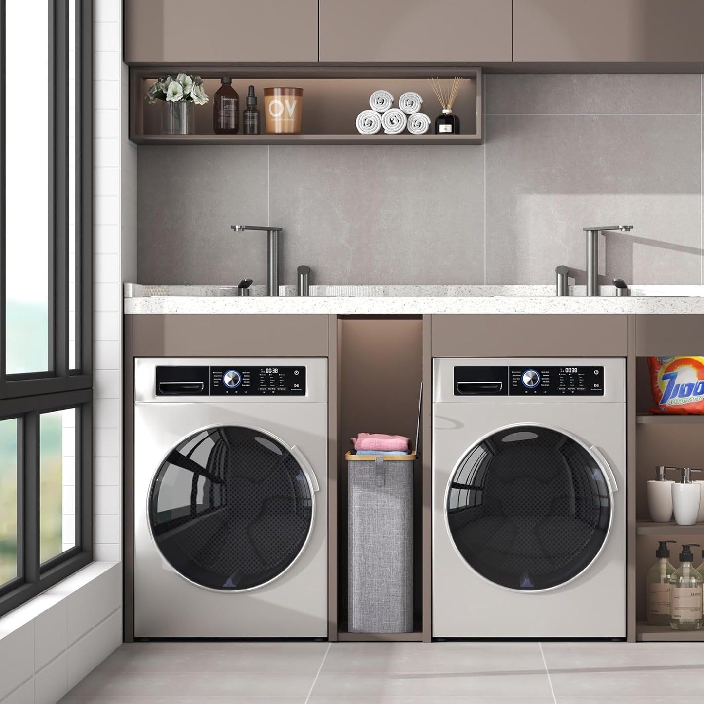 50L Slim Laundry Hamper with Lid, Narrow Laundry Basket with Removable Bag & Bamboo Handles, Fodable Thin Dirty Clothes Hamper for Laundry Collapsible Bin for Bathroom Bedroom Dorm