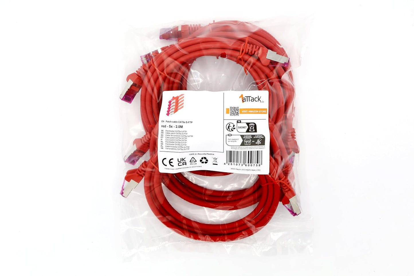 2m Red Network Cable CAT6a S-FTP (10Gb/s)