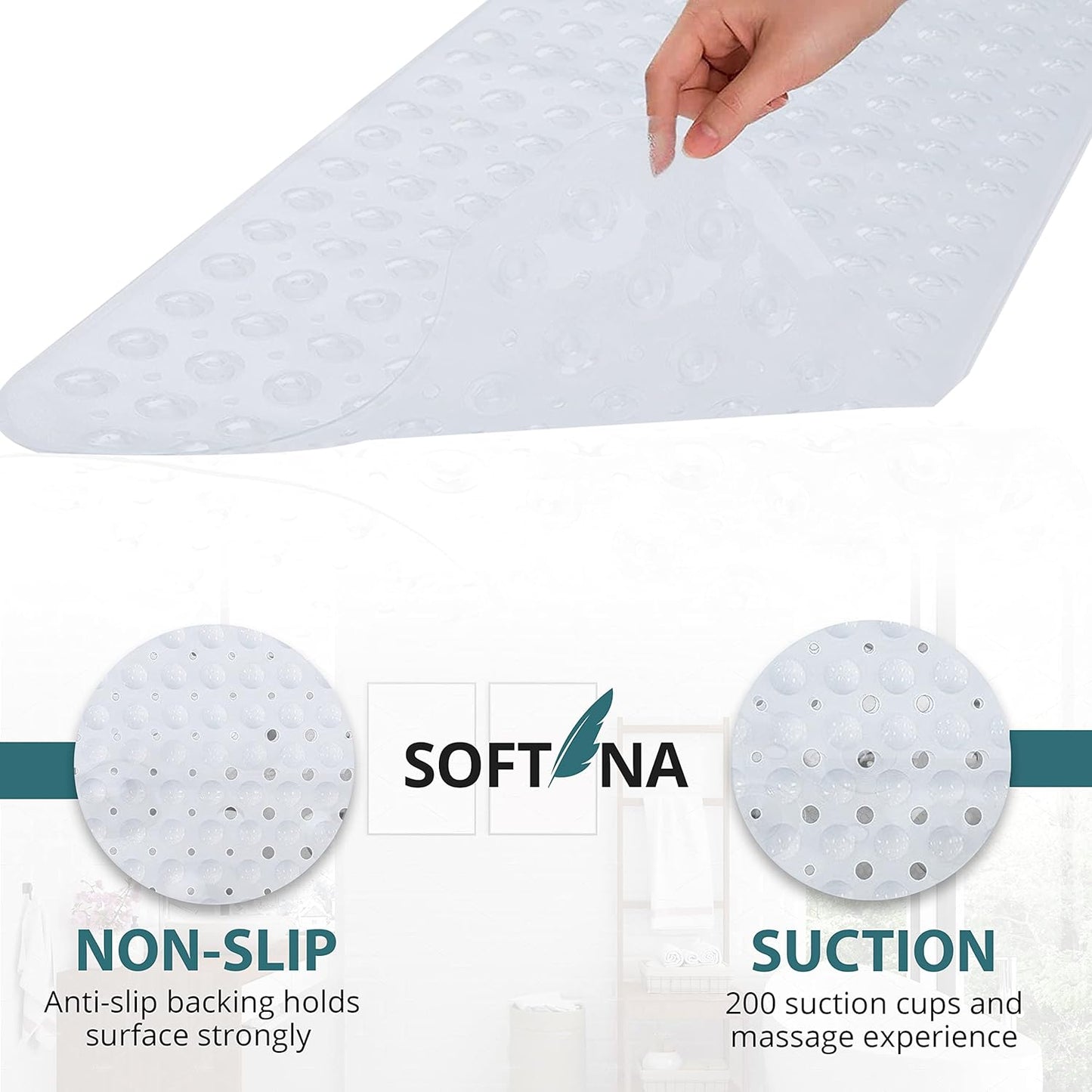 Non Slip Bath Mats with 200 Suction Cups - Shower Mat Non Slip Anti Mould for Bathroom & Bathtubs