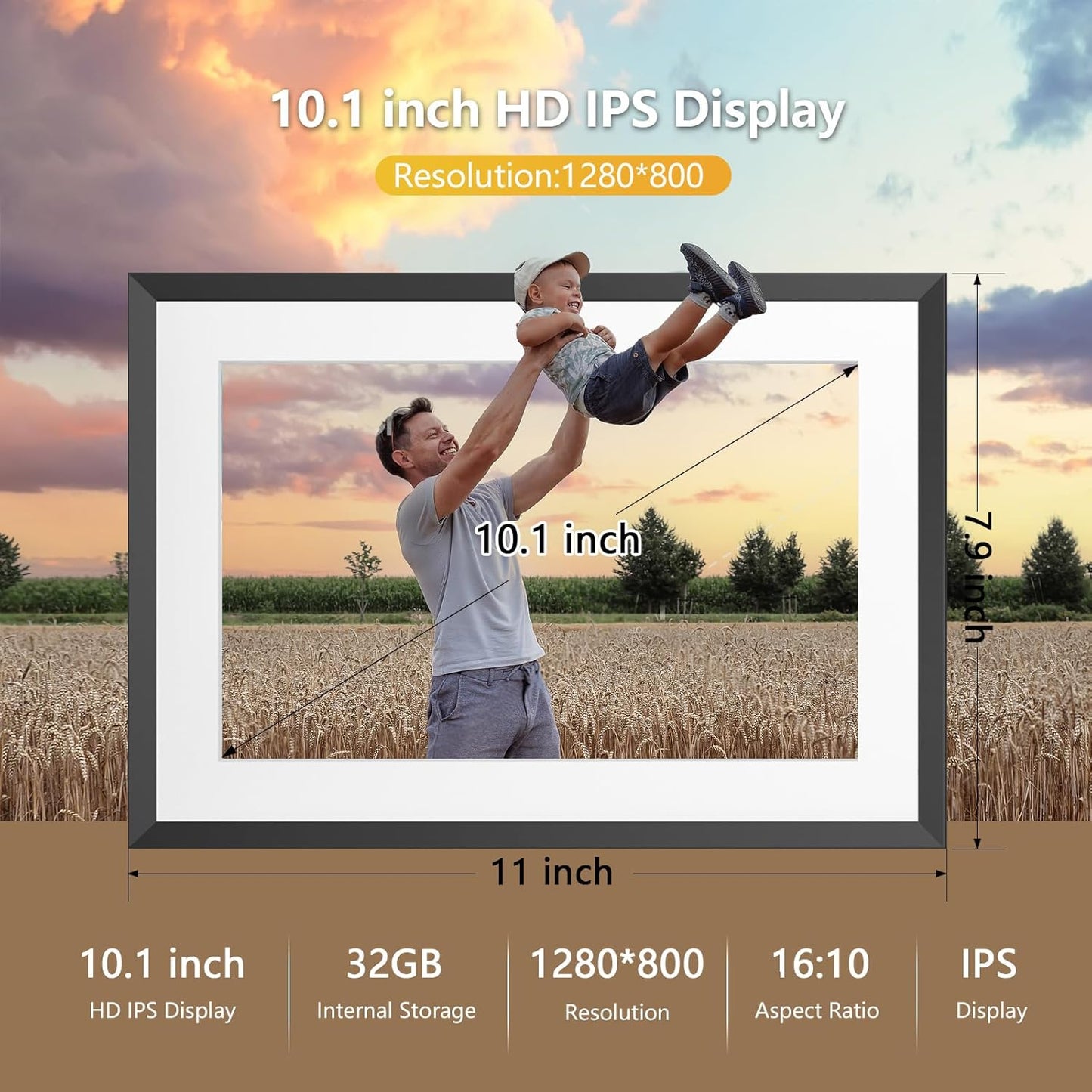 WiFi Digital Photo Frame, 10.1 Inch Digital Picture Frame, 1280x800 IPS LCD Touch Screen, Auto-Rotat
