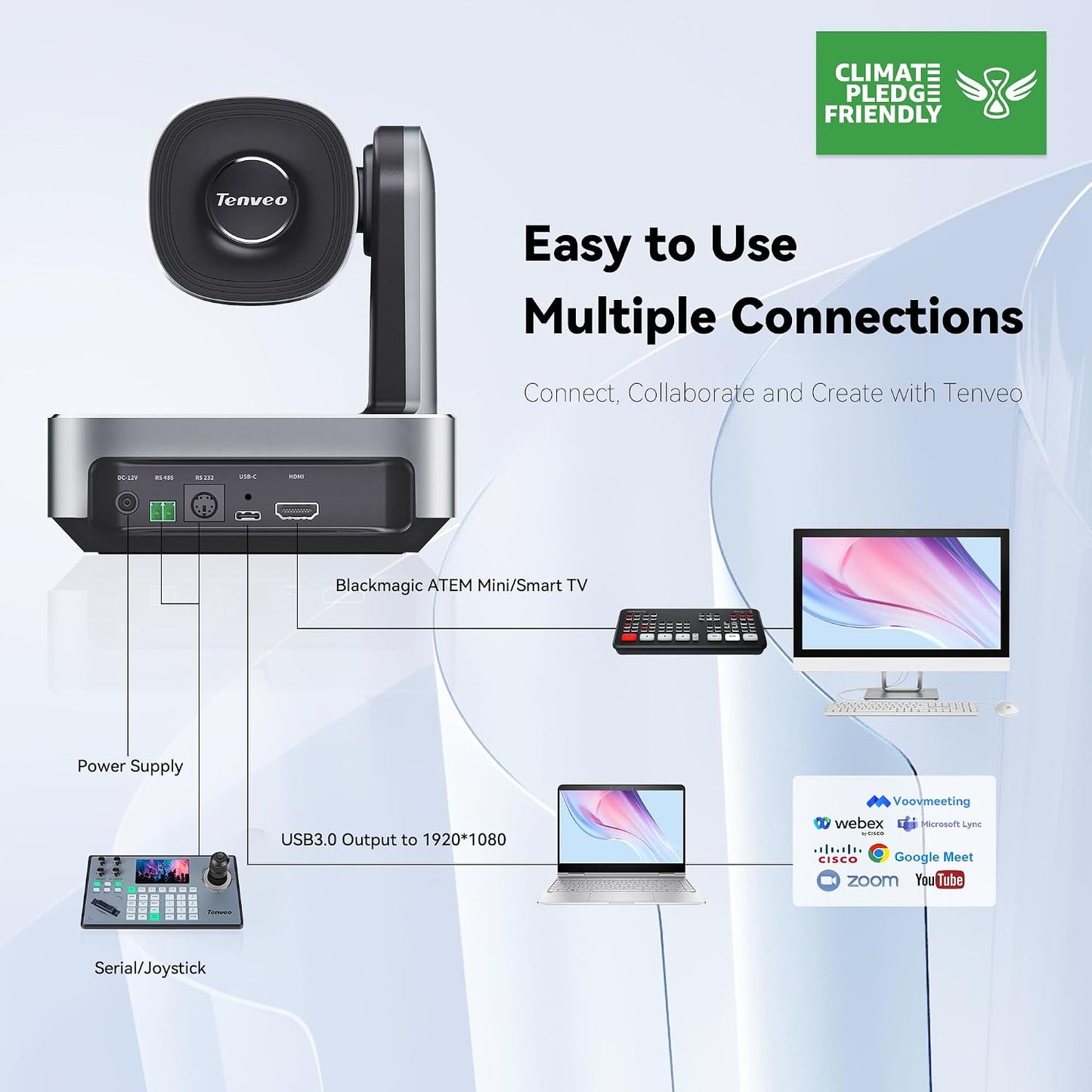 4K PTZ Camera with AI Humanoid & Face Auto-Tracking, 20X Optical+8X Digital Zoom, USB3.0/HDMI/LAN PoE IP Live Streaming