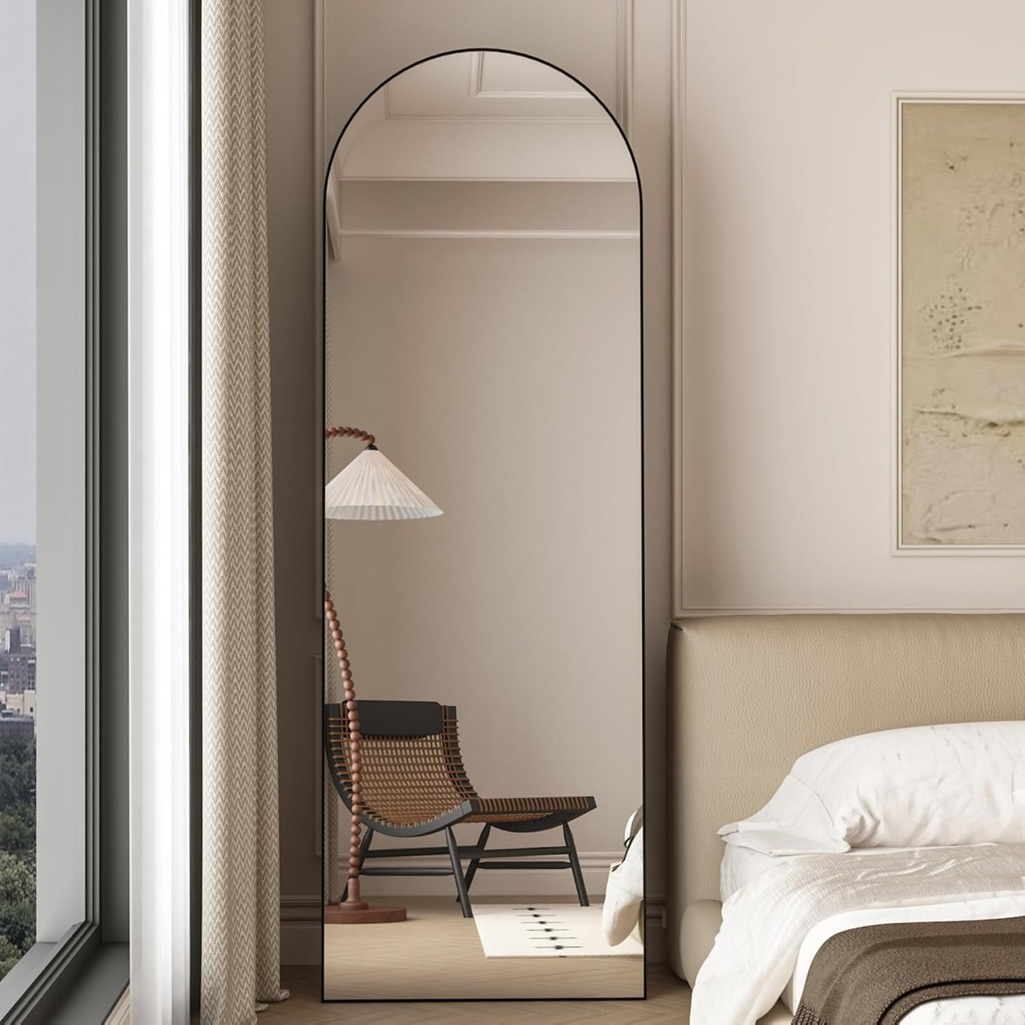 146x44cm Arched Floor Mirror, Full length Standing Mirror with Aluminum Frame, Hanging or Leaning, for Bedroom Living Room, Black