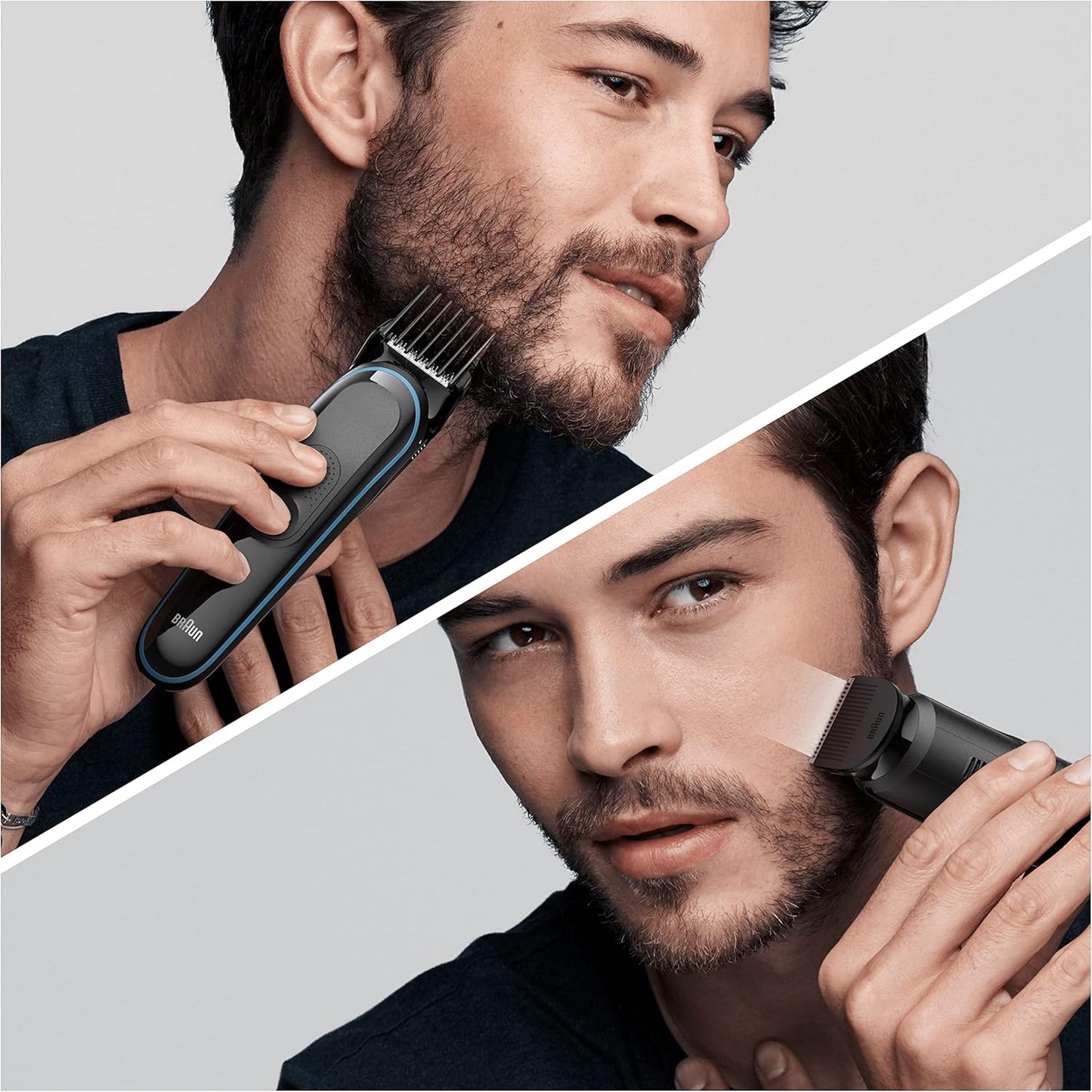 Braun 7-in-1 All-In-One Series 3, Male Grooming Kit With Beard Trimmer, Hair Clippers, Gillette Razor & Precision Trimmer, 5 Attachments, Gifts For Men, UK 2 Pin Plug, MGK3245, Black/Blue Razor