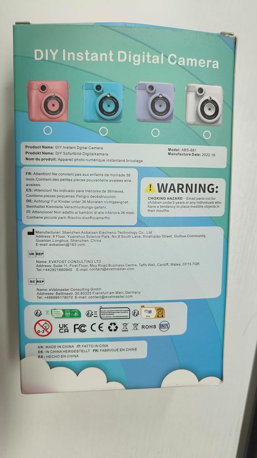 Kids Instant Print Camera, 1080P HD Digital Camera with 32G SD Card, 3 Rolls Photo Paper & 6 Color Pens, for 3-14 Year Old Girls