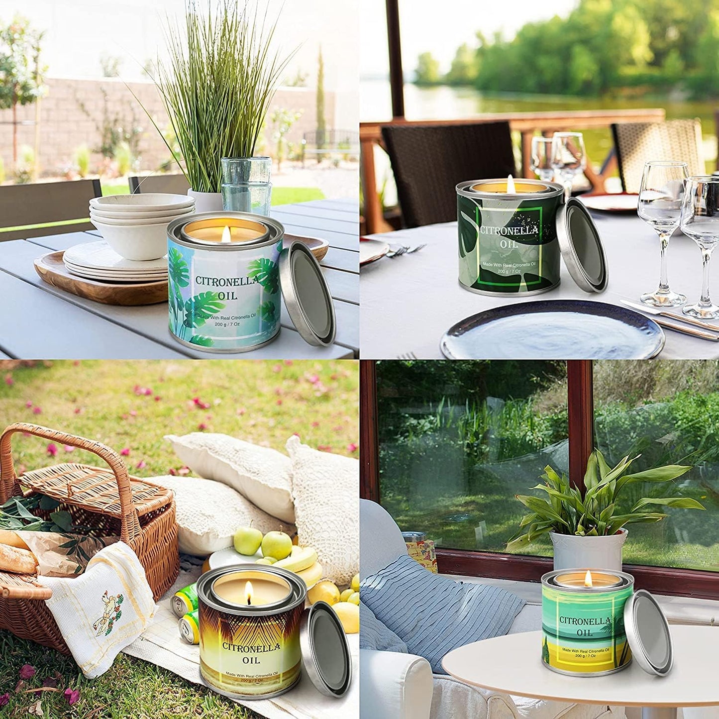 Citronella Candles Scented in Portable Tin Natural Soy Wax with Citronella Oils for Garden Backyard Patio Long Lasting