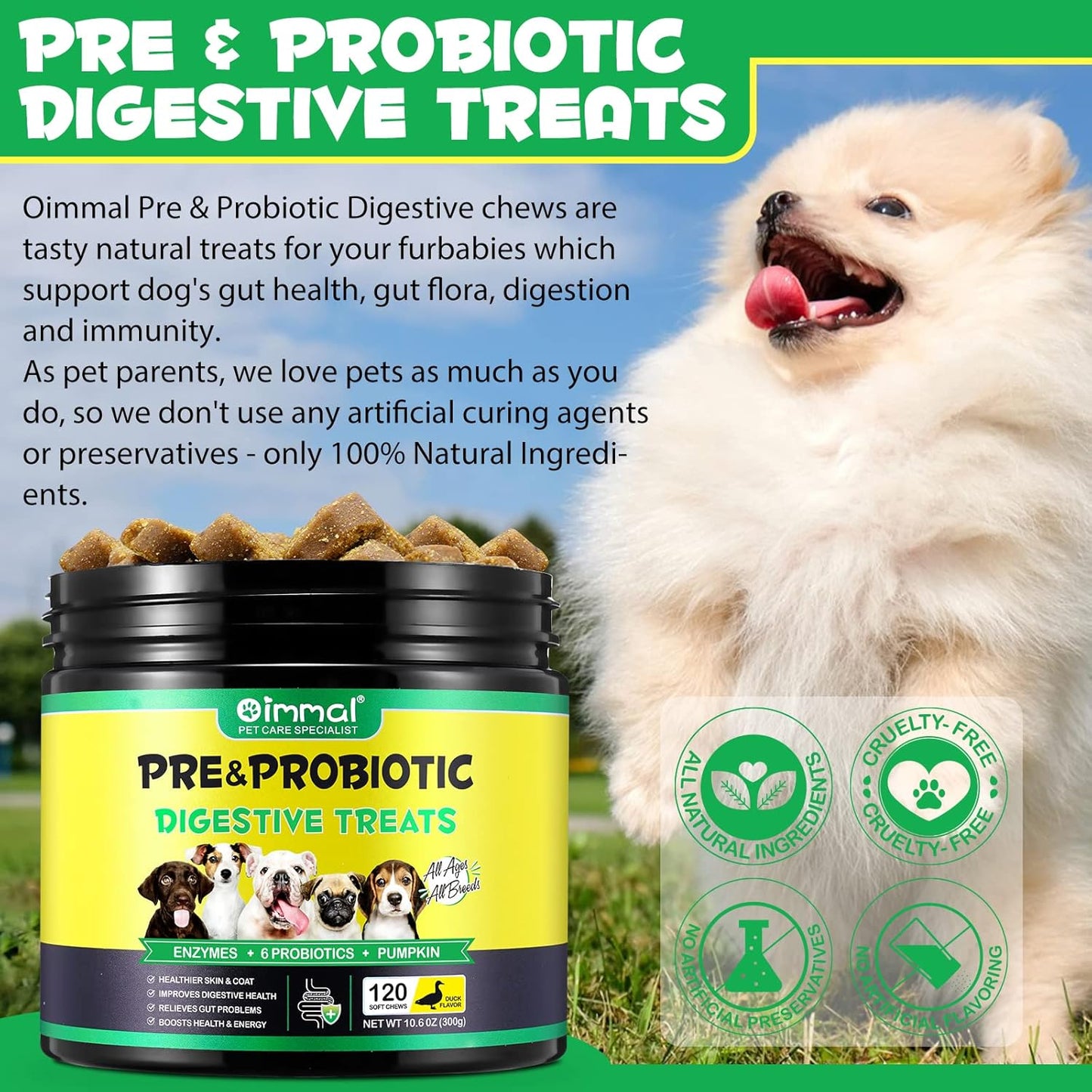 Probiotics for Dogs, Dog Probiotics for Dogs Digestive Enzymes, Gut Health, Itchy Skin, Allergies, Yeast Balance