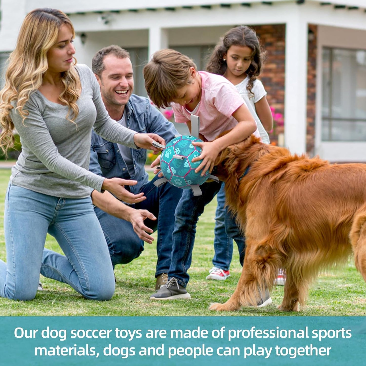 Dog Soccer Ball, Interactive Dog Toys for Tug of War, Puppy Birthday Gifts, Water Toy, Durable Dog Balls for Small & Medium Lake Blue