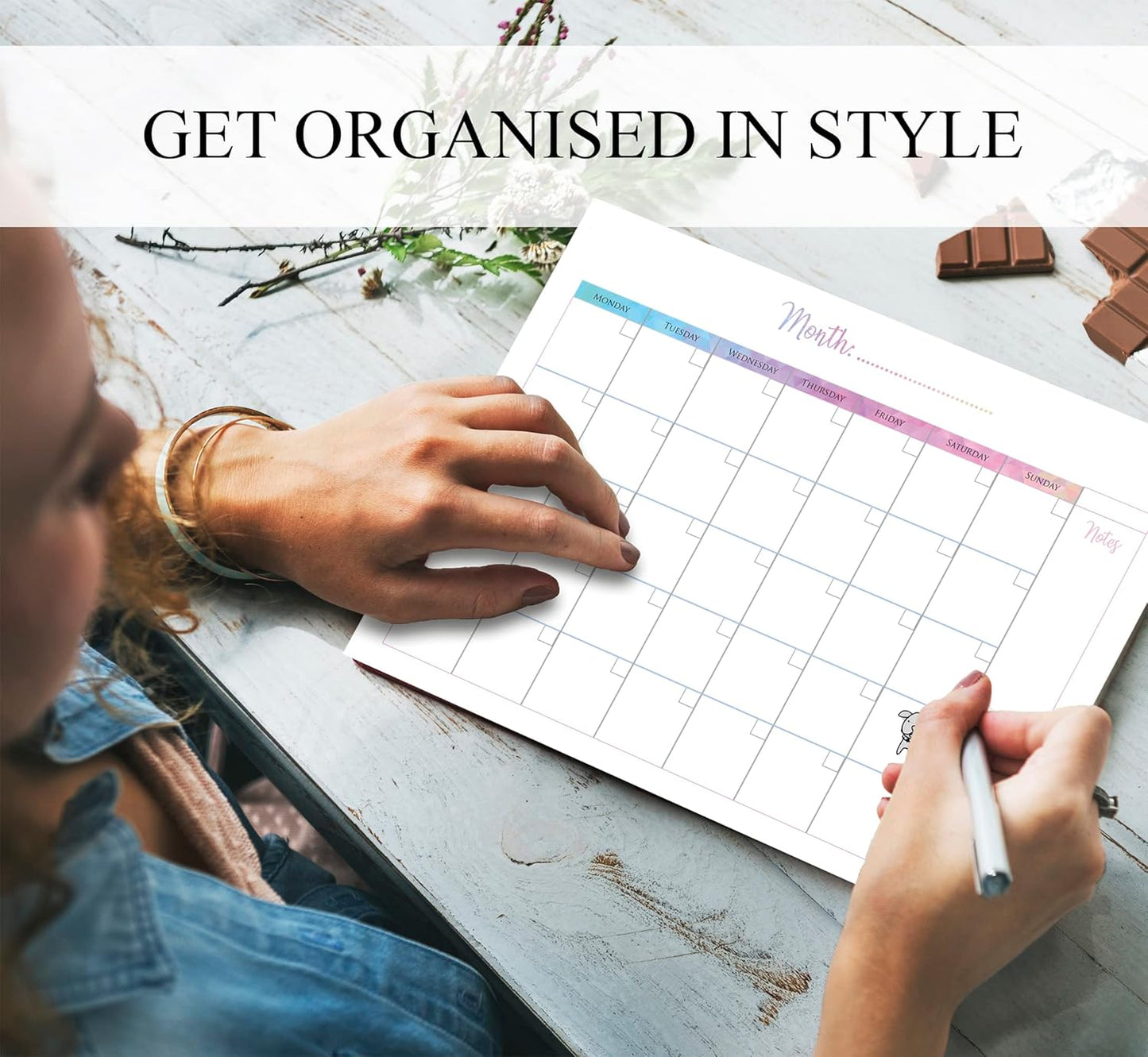 Monthly Planner Pad with 50 Tear Off Pages Notes Section, Undated Desk Calendar Personal Organiser, for Work, School, Meal, and Fitness Planning