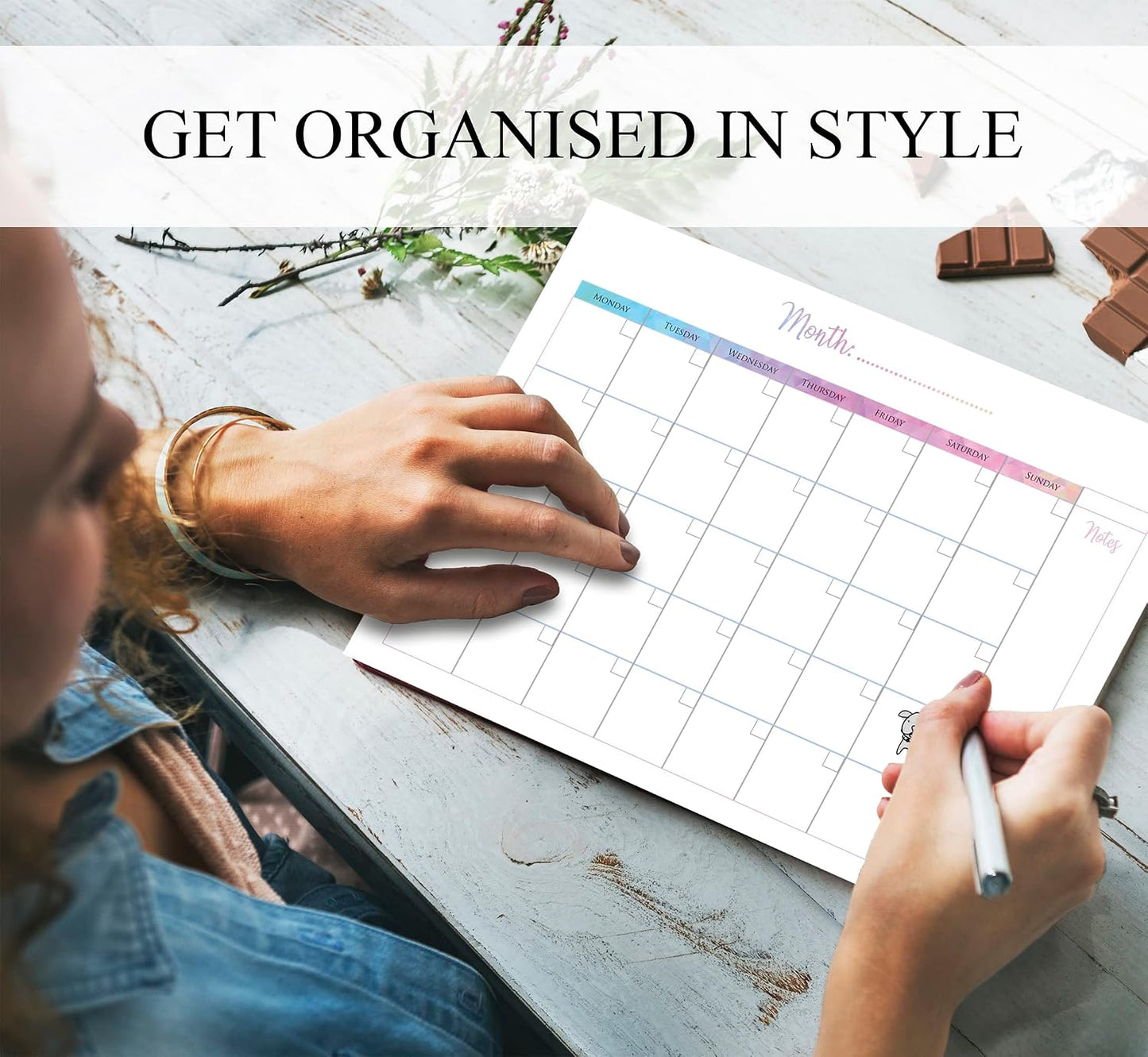 Monthly Planner Pad with Tear Off Pages and Notes Section - Undated Desk Calendar Organiser