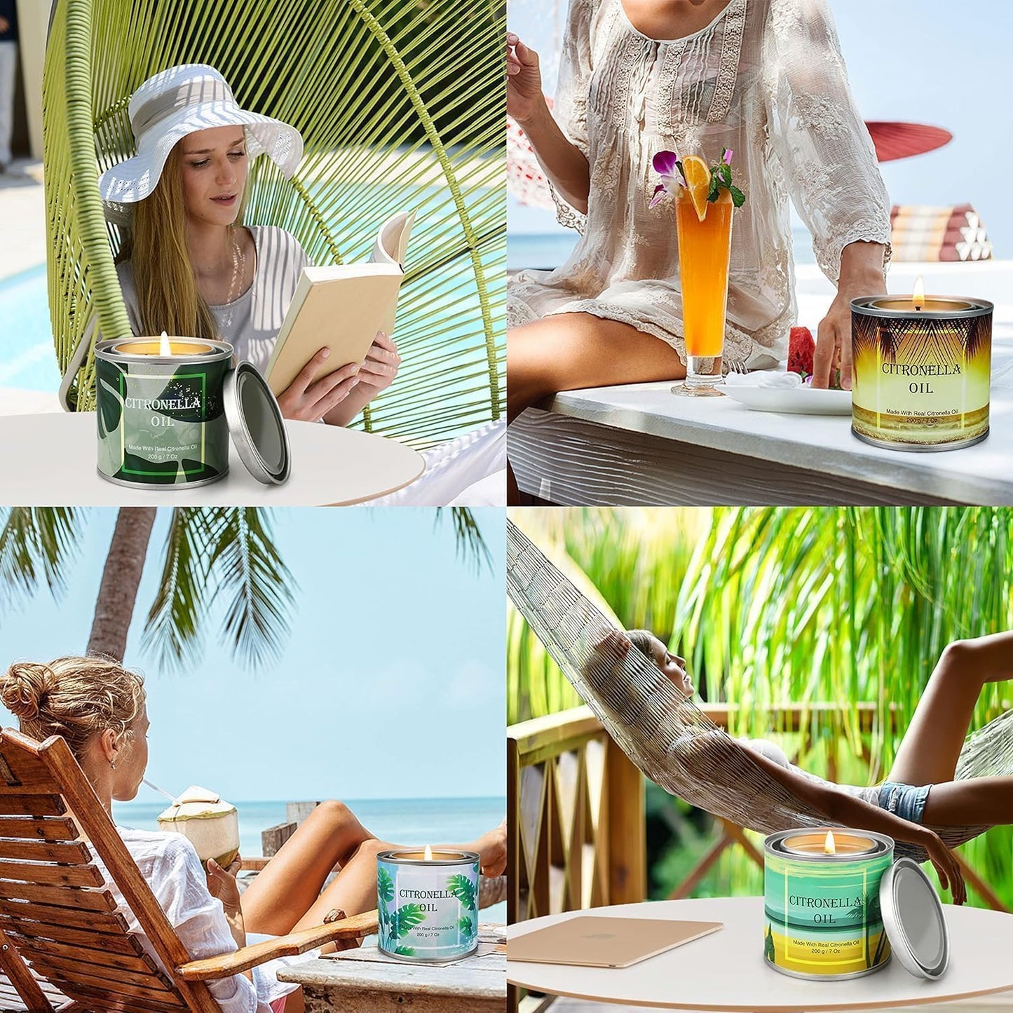 Citronella Candles Scented in Portable Tin Natural Soy Wax with Citronella Oils for Garden Backyard Patio Long Lasting