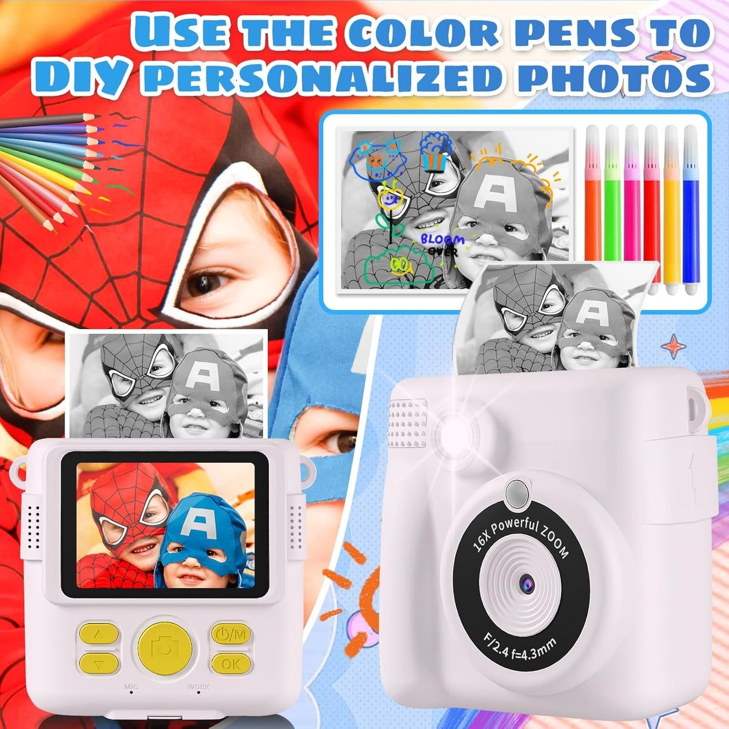 5 Rolls Kids Camera Print Paper Refill for Instant Print Camera BPA Free Photo Paper for Kids Instant Camera