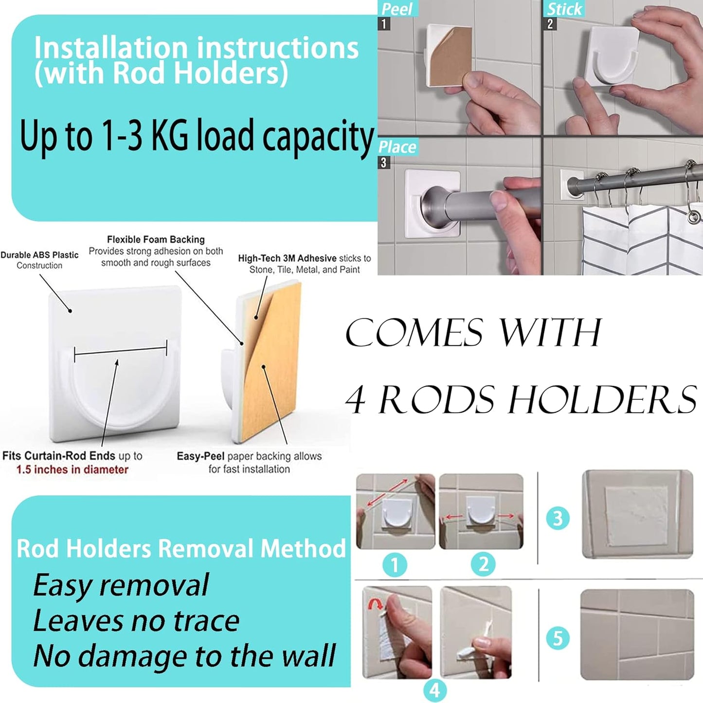 Net Curtain Rods Extendable Tension Rods for Net Curtains Spring Loaded Tension Rod for Kitchen, Bathroom, Wardrobe