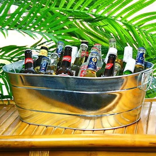 Galvanised Steel Oval Party Tub for a Rustic Drinks Service