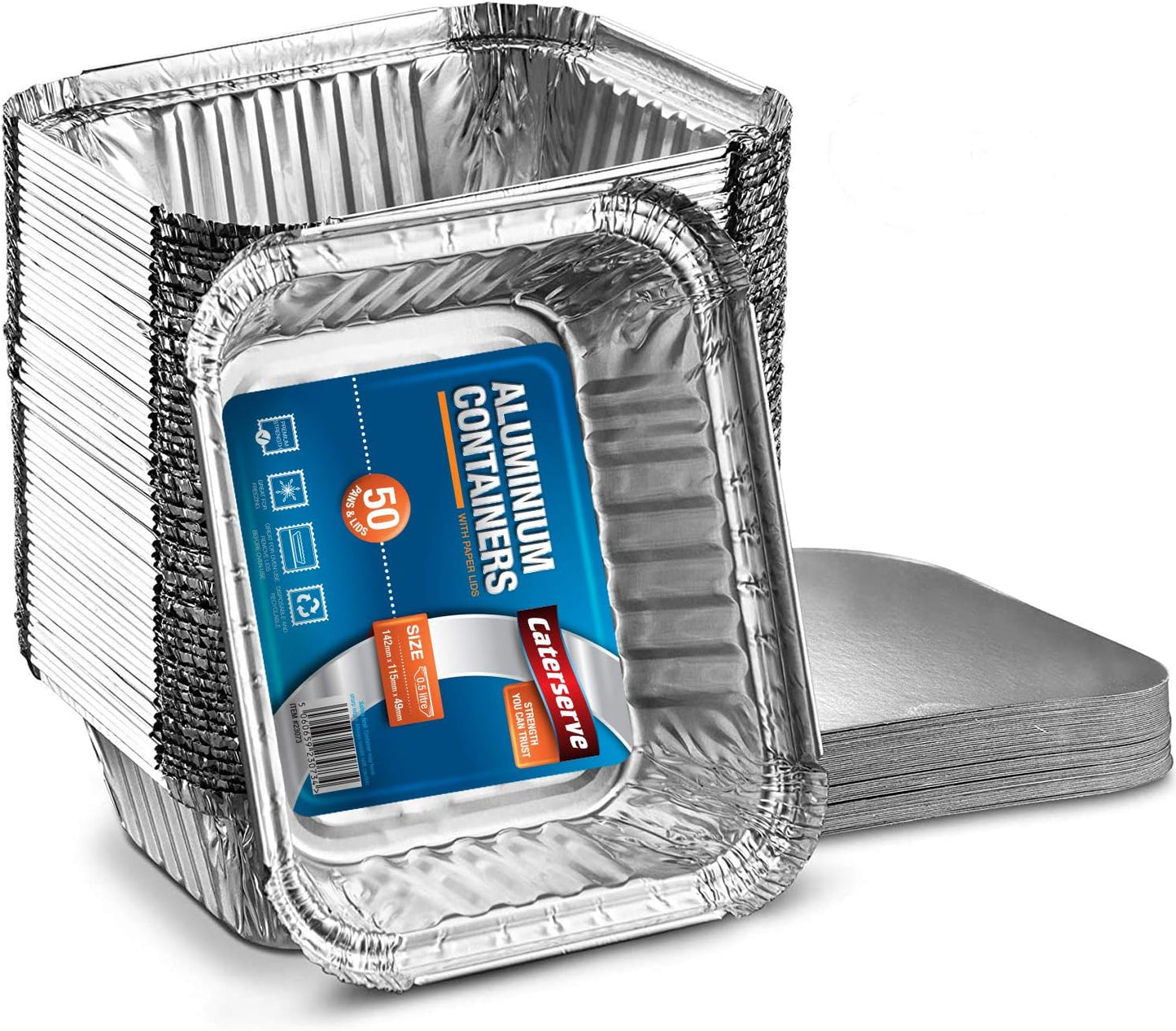 50 Small Aluminum Foil Trays Containers with Paper Lids 500ml | Great for Meal Prep Baking Food Storage Takeaway Tins | by Caterserve