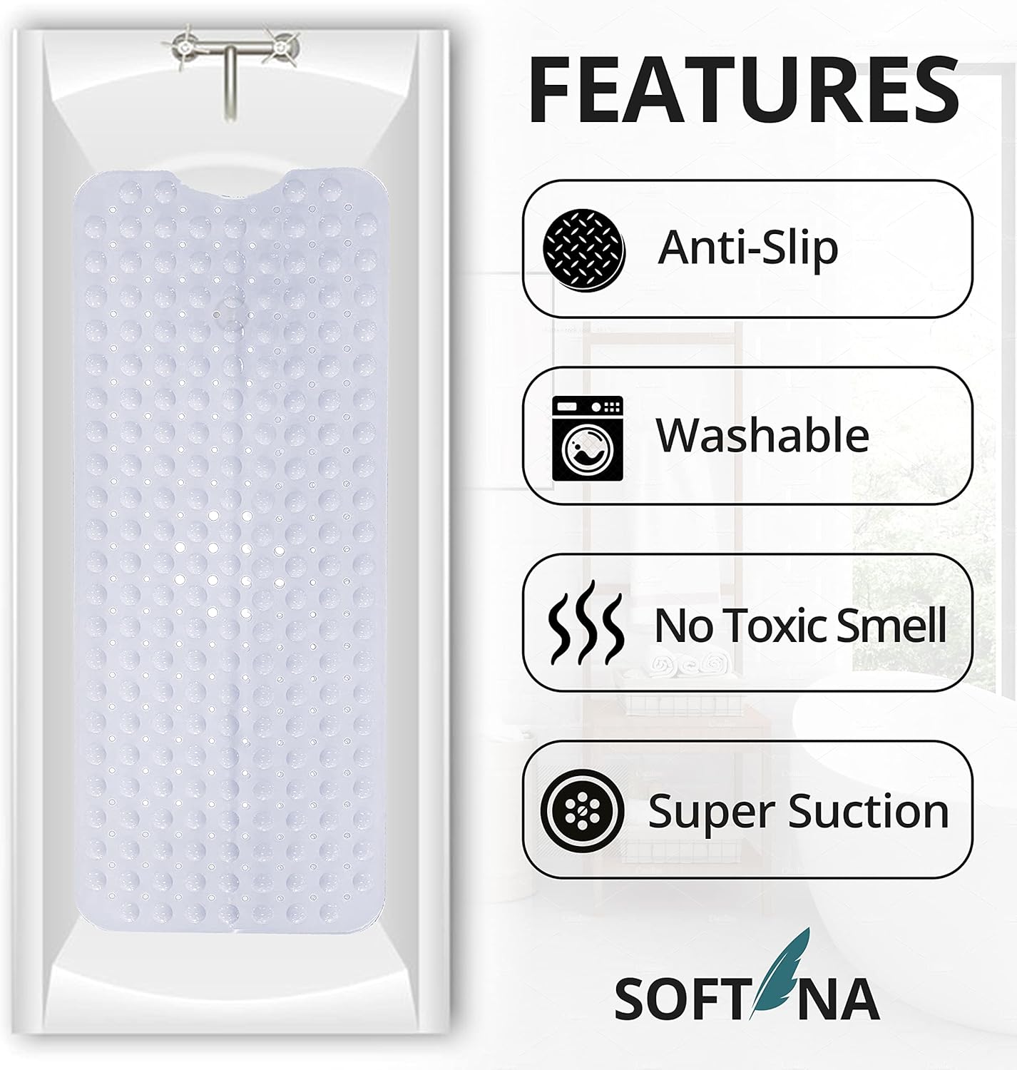 Non Slip Bath Mats with 200 Suction Cups - Shower Mat Non Slip Anti Mould for Bathroom & Bathtubs