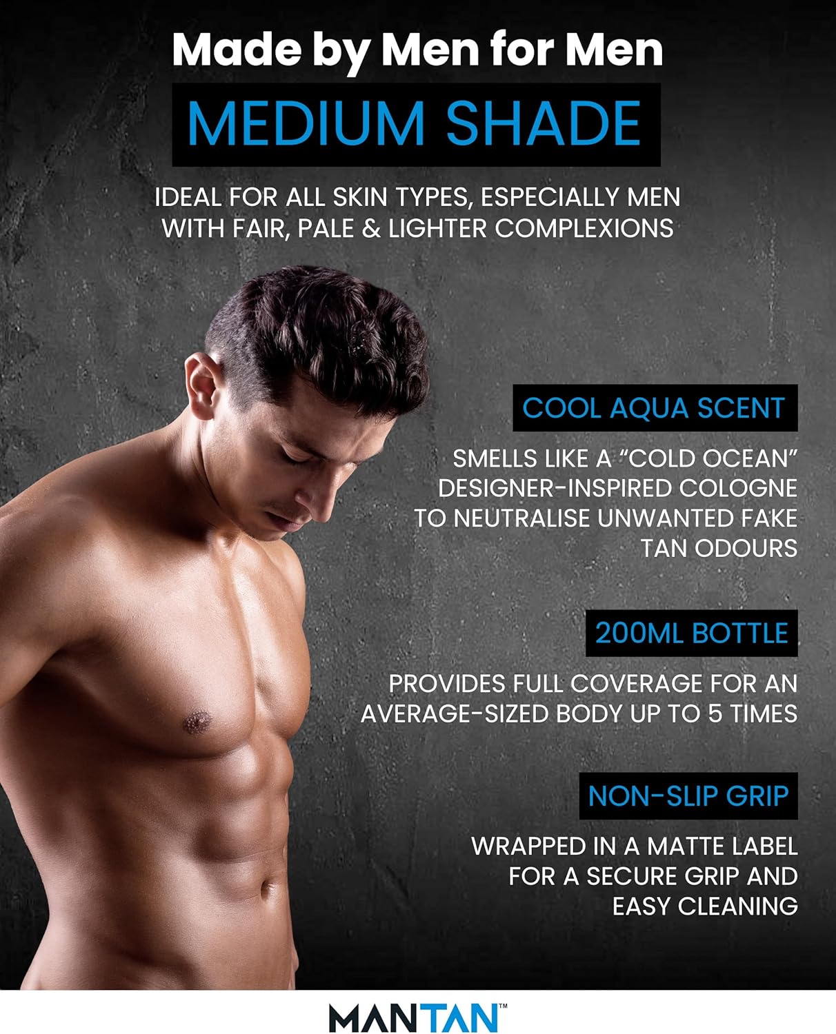 Faux Tan Body Mousse - Brown Tanning Mousse for Men with Masculine Aqua Inspired Aftershave Fragrance