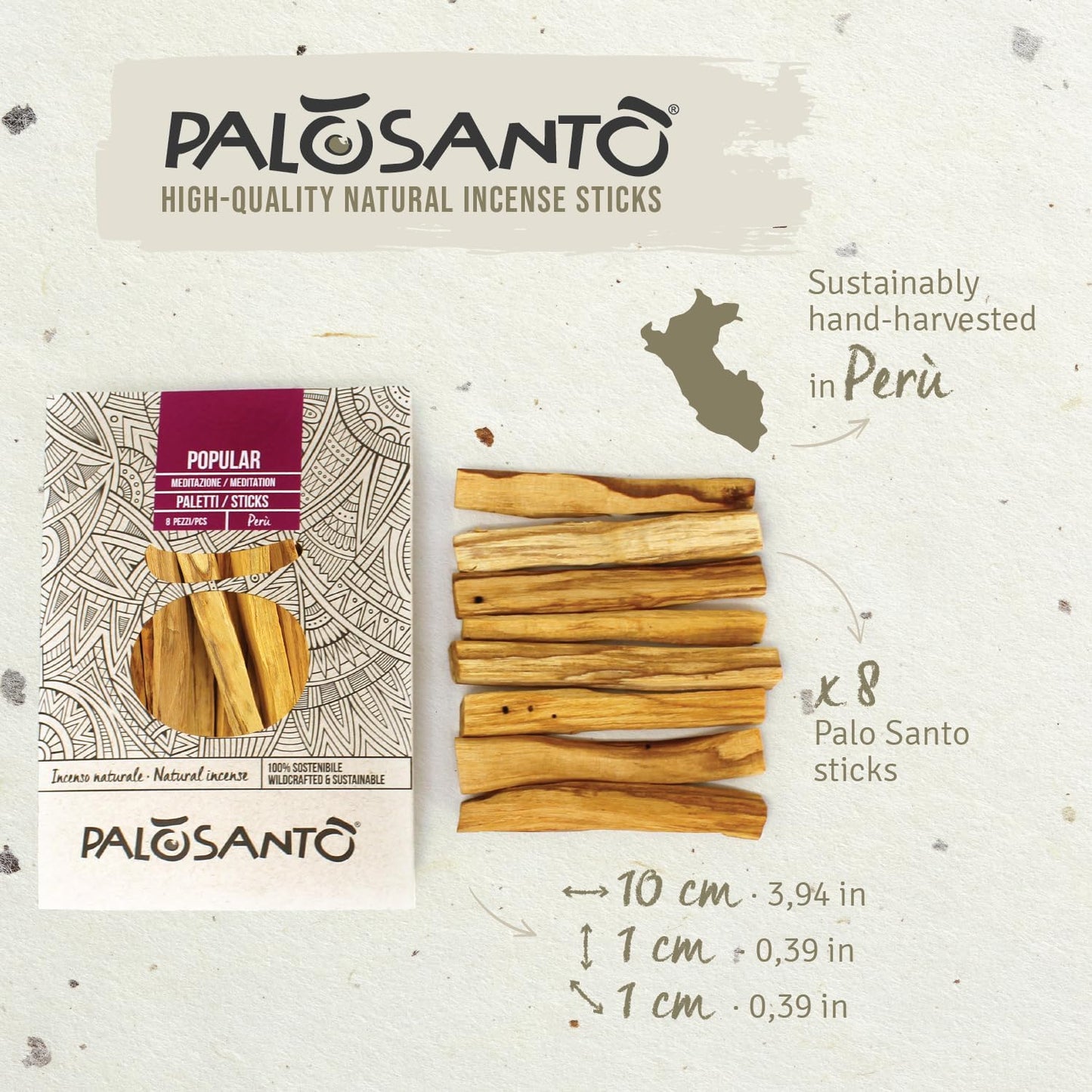 Sticks Popular Ayabaca from Peru - 8 Wood Sticks 10cm - Natural Incense for Stress Relief and Meditation - Palo Santo Wood Wild Harvested & Sustainably Sourced