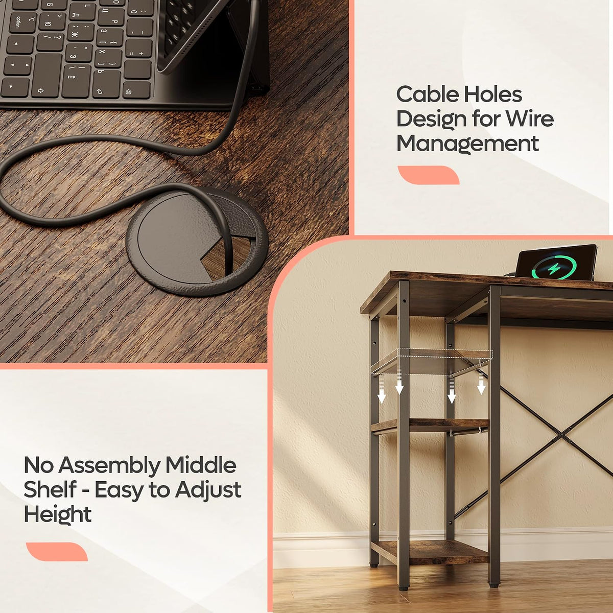 120CM Reversible L Shaped Corner Desk with Shelves