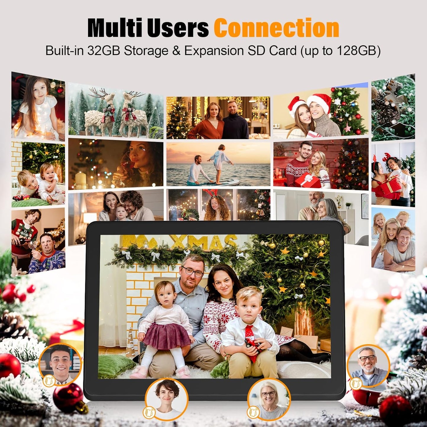 8.1 Inch WiFi Digital Photo Frame with 32GB Storage & 32GB Card, Smart Picture Frames, Electronic Photo Frame