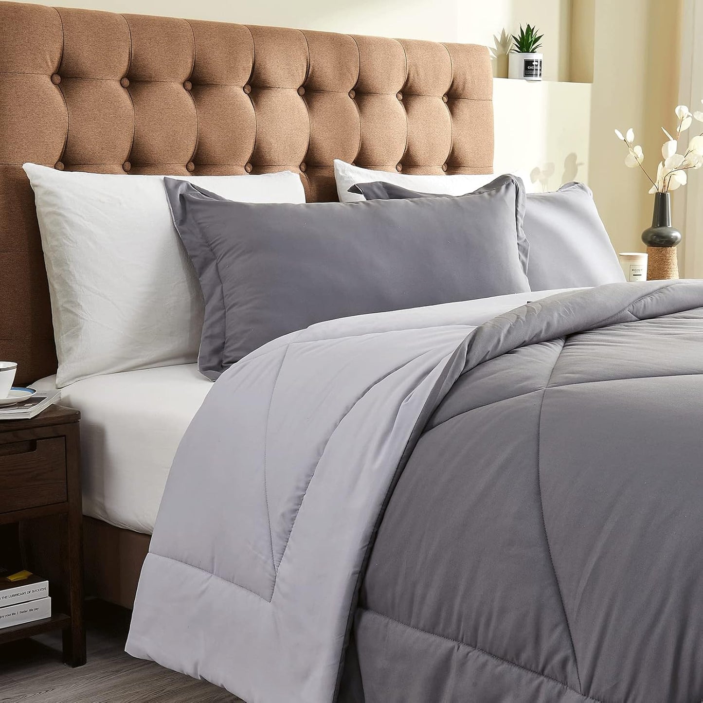 Summer Duvet King Size, 4.5 Tog Down Alternative Comforter Set with 2 Shams, Reversible Coverless Duvet Microfiber Soft Bed Quilt for All Seasons, Machine Washable