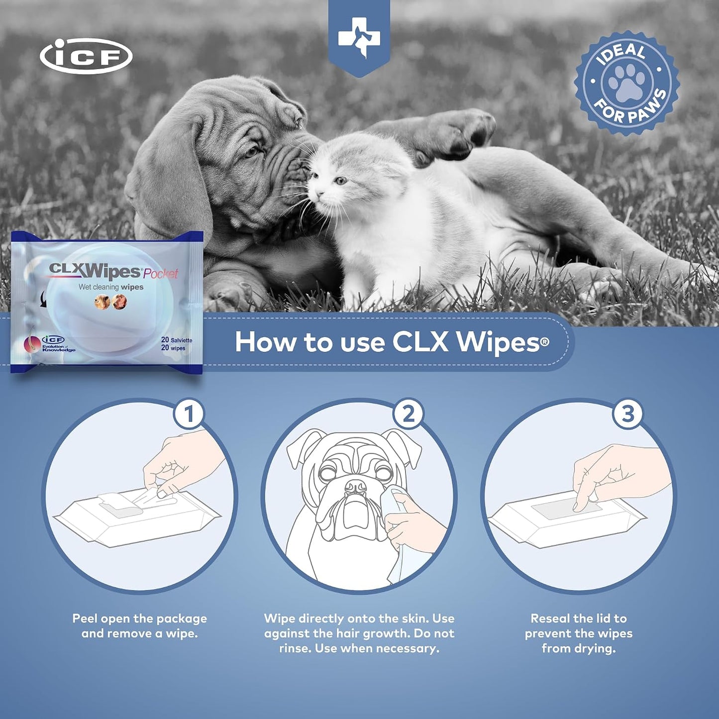 Pet Wipes for Gentle Cleaning of Paws, Ears & Skin Folds - Deodorizing & Moisturizing No-Rinse Formula